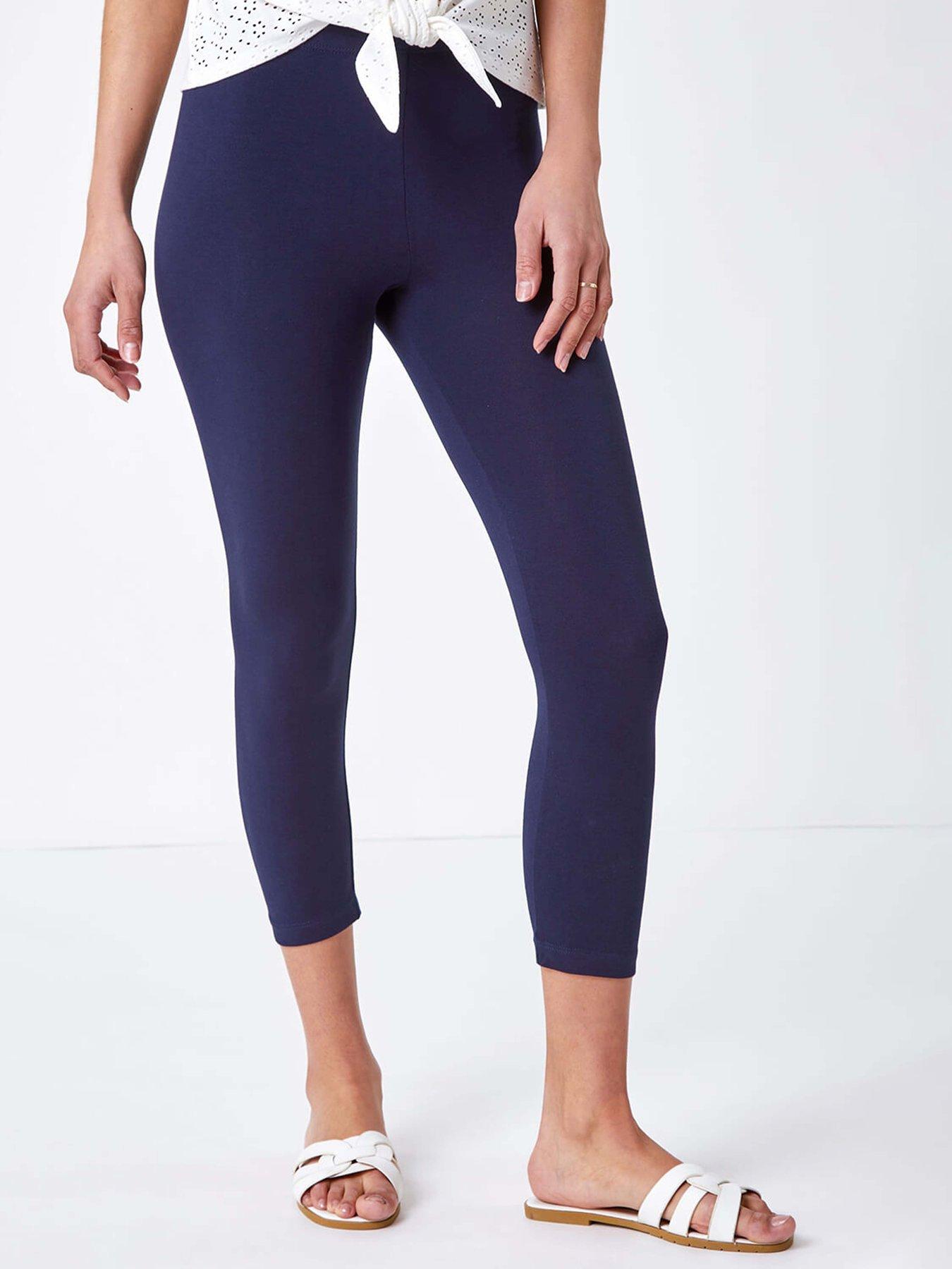 undefined Elastic Waist Stretch Cropped Leggings  - Navy