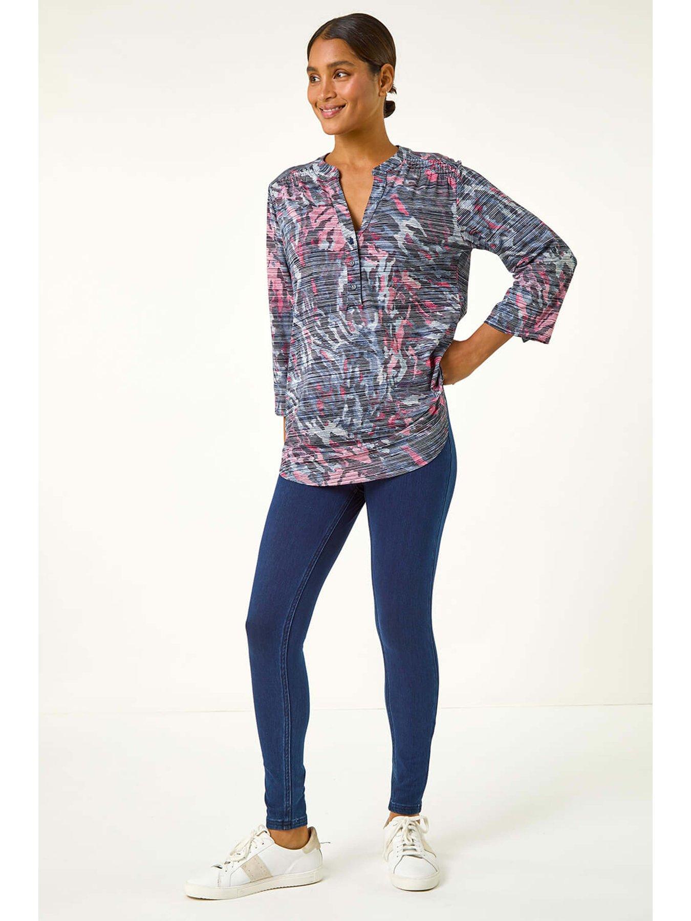 Image 3 of 5 of Roman Striped Animal Print Stretch Top - Blue