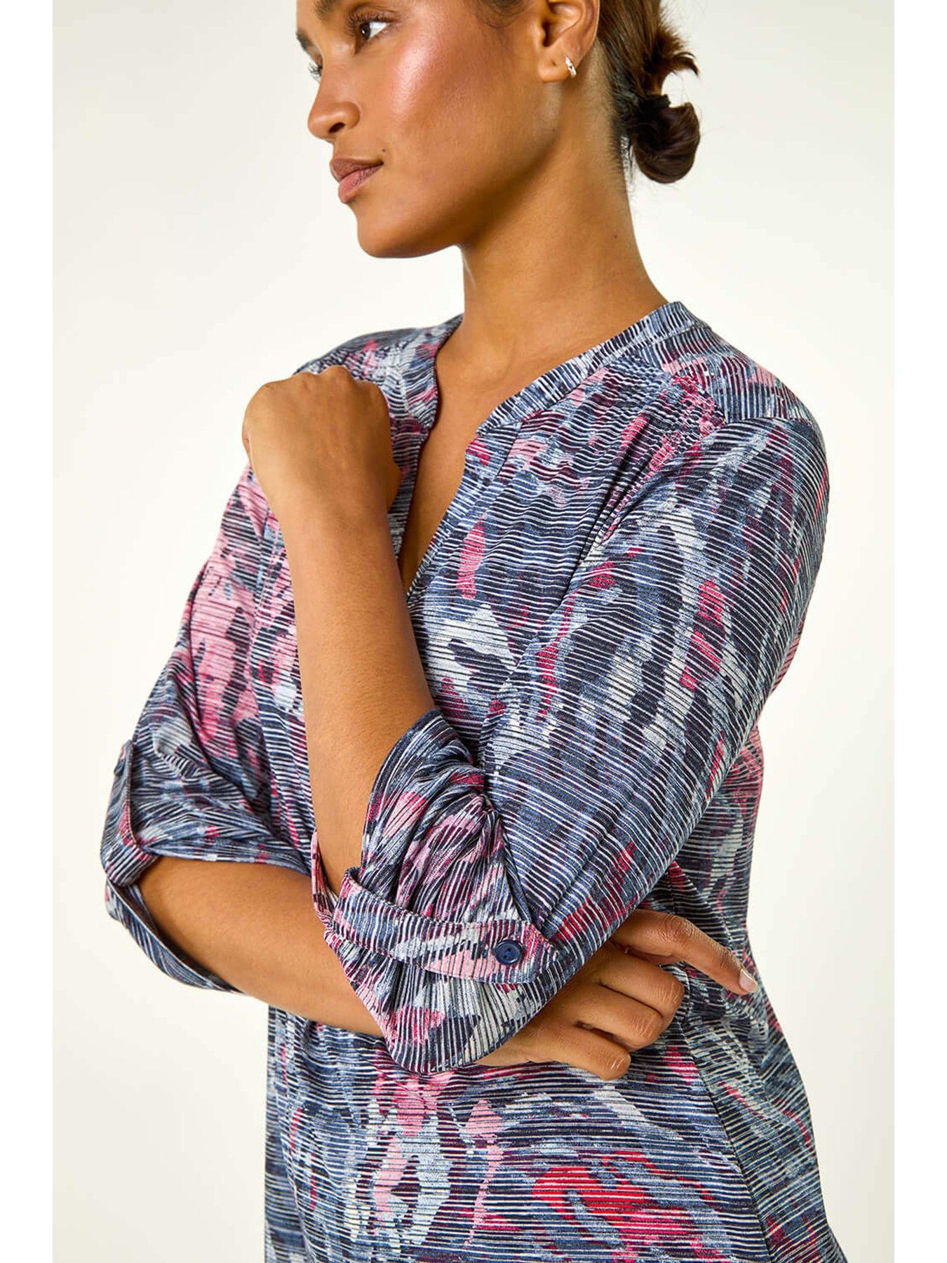 Image 5 of 5 of Roman Striped Animal Print Stretch Top - Blue