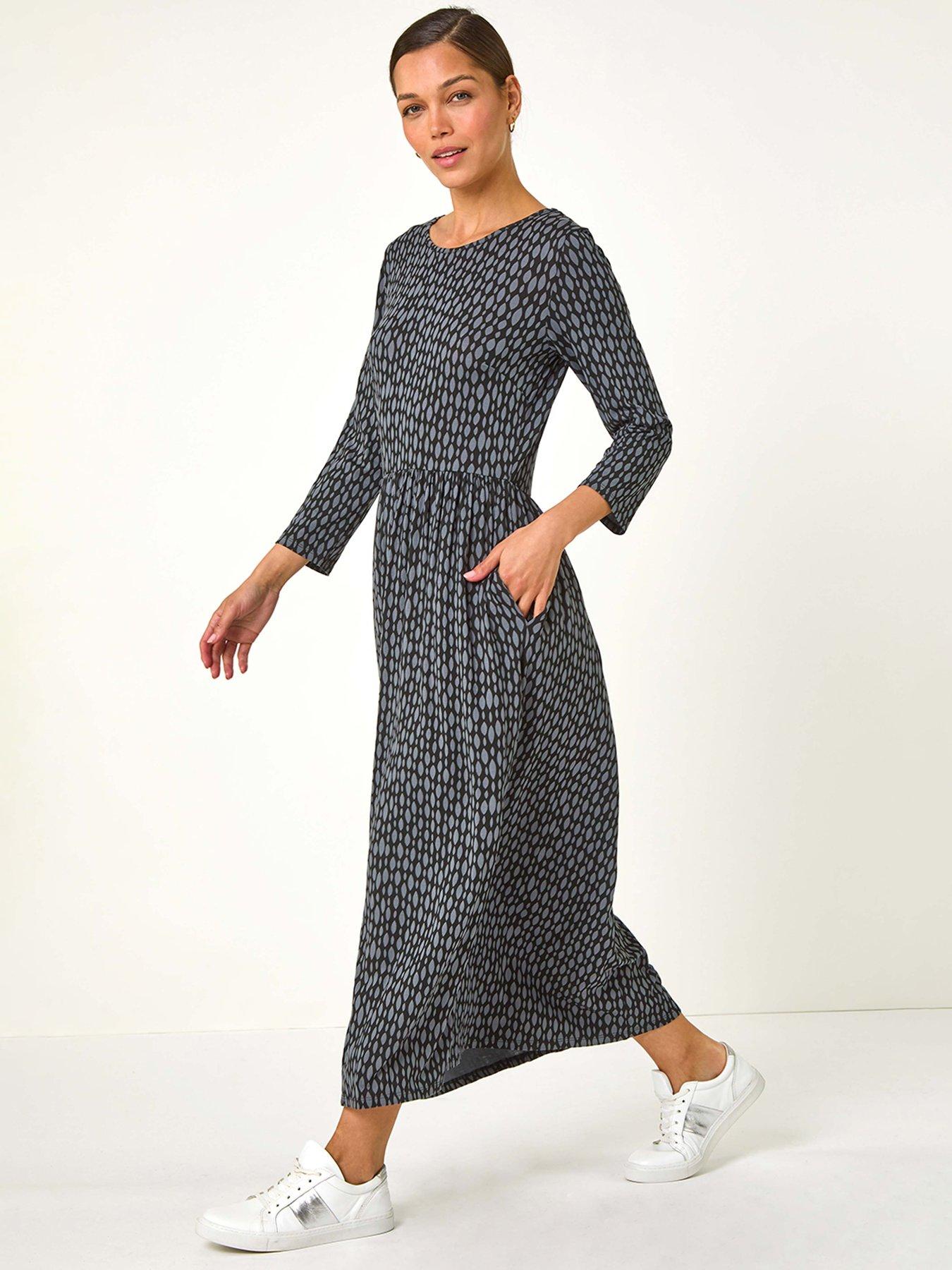 undefined Geometric Pocket Stretch Midi Dress - Grey