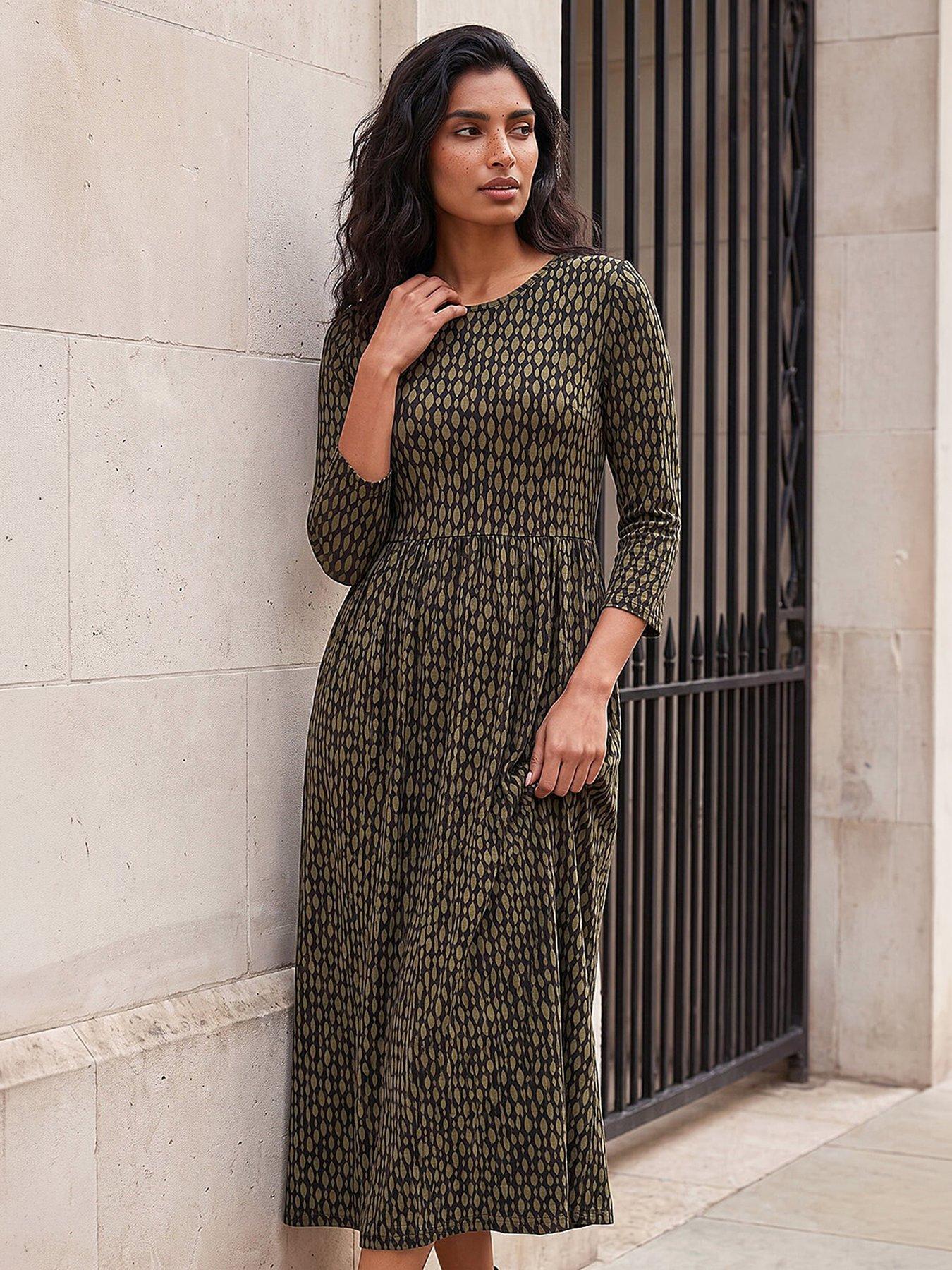 Roman Geometric Pocket Stretch Midi Dress, Green, Size 20, Women