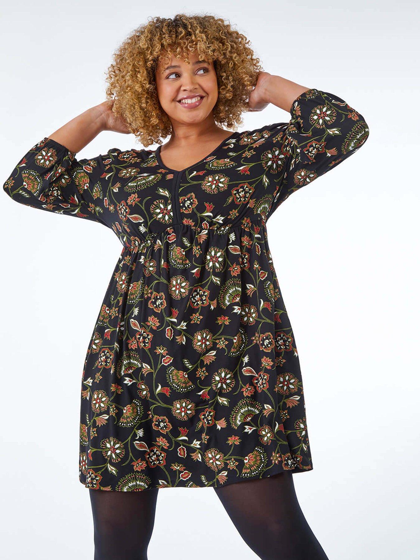 undefined Curve Floral Stretch Dress - Black