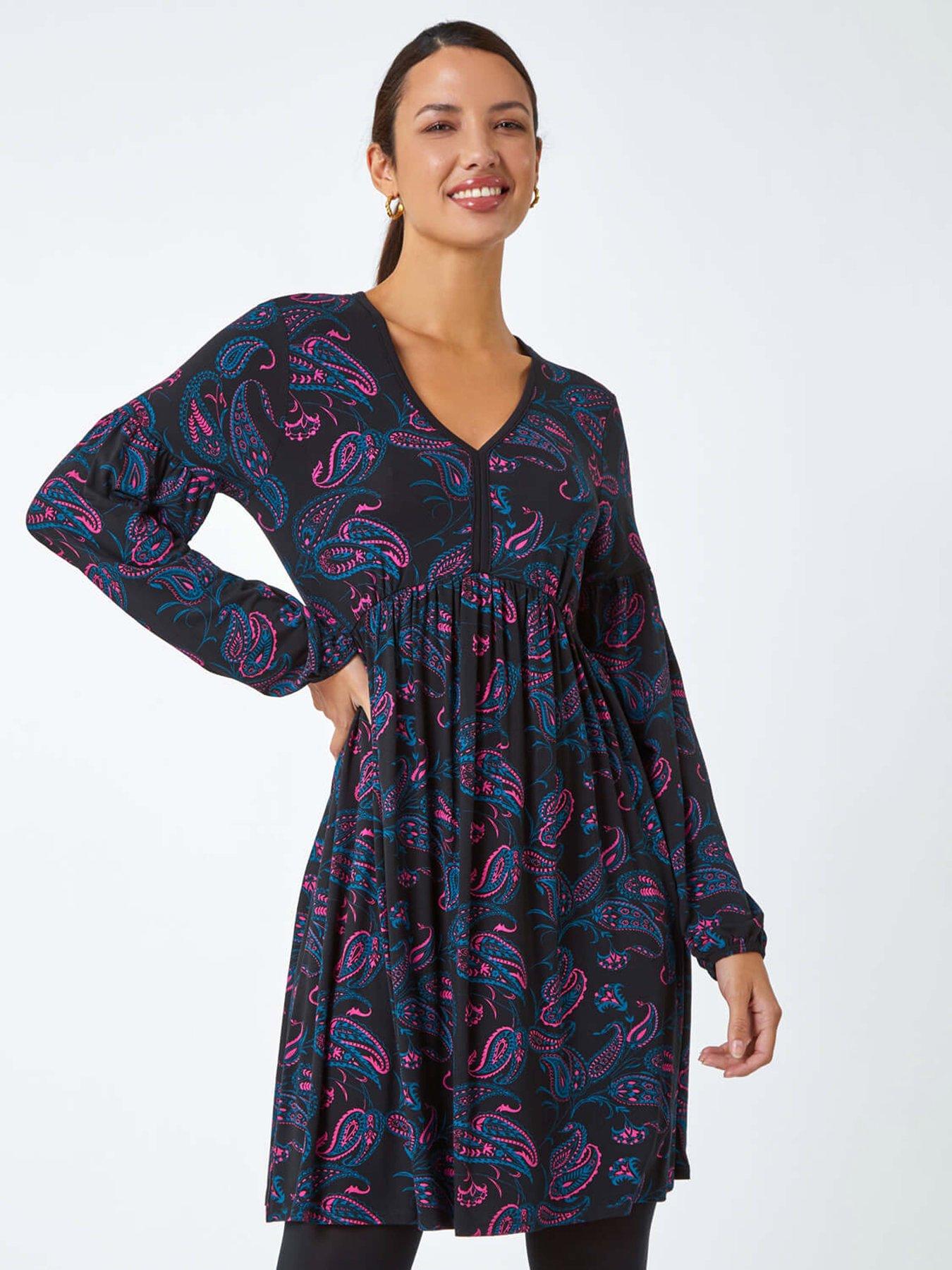 Roman Paisley Print Stretch Jersey Dress - Black