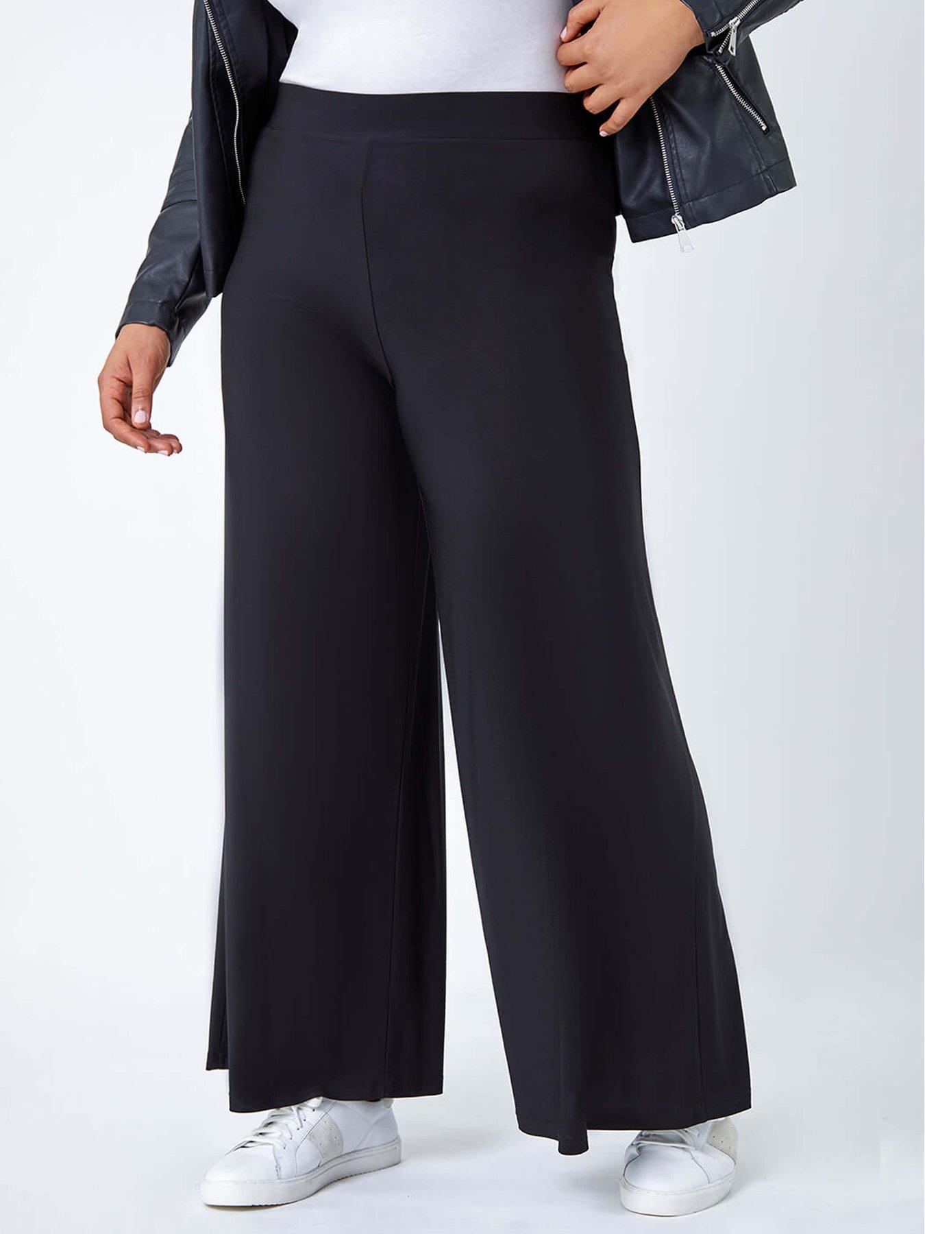 undefined Curve Elastic Waist Wide Leg Trousers - Black