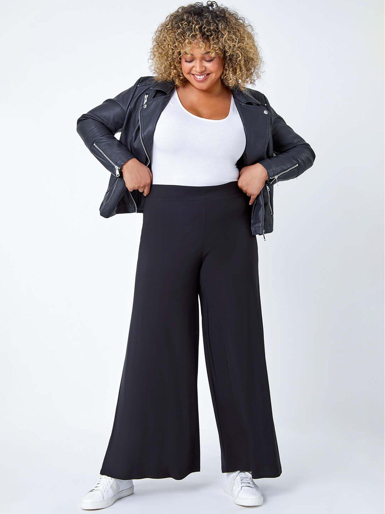 Image 3 of 5 of Roman Curve Elastic Waist Wide Leg Trousers - Black