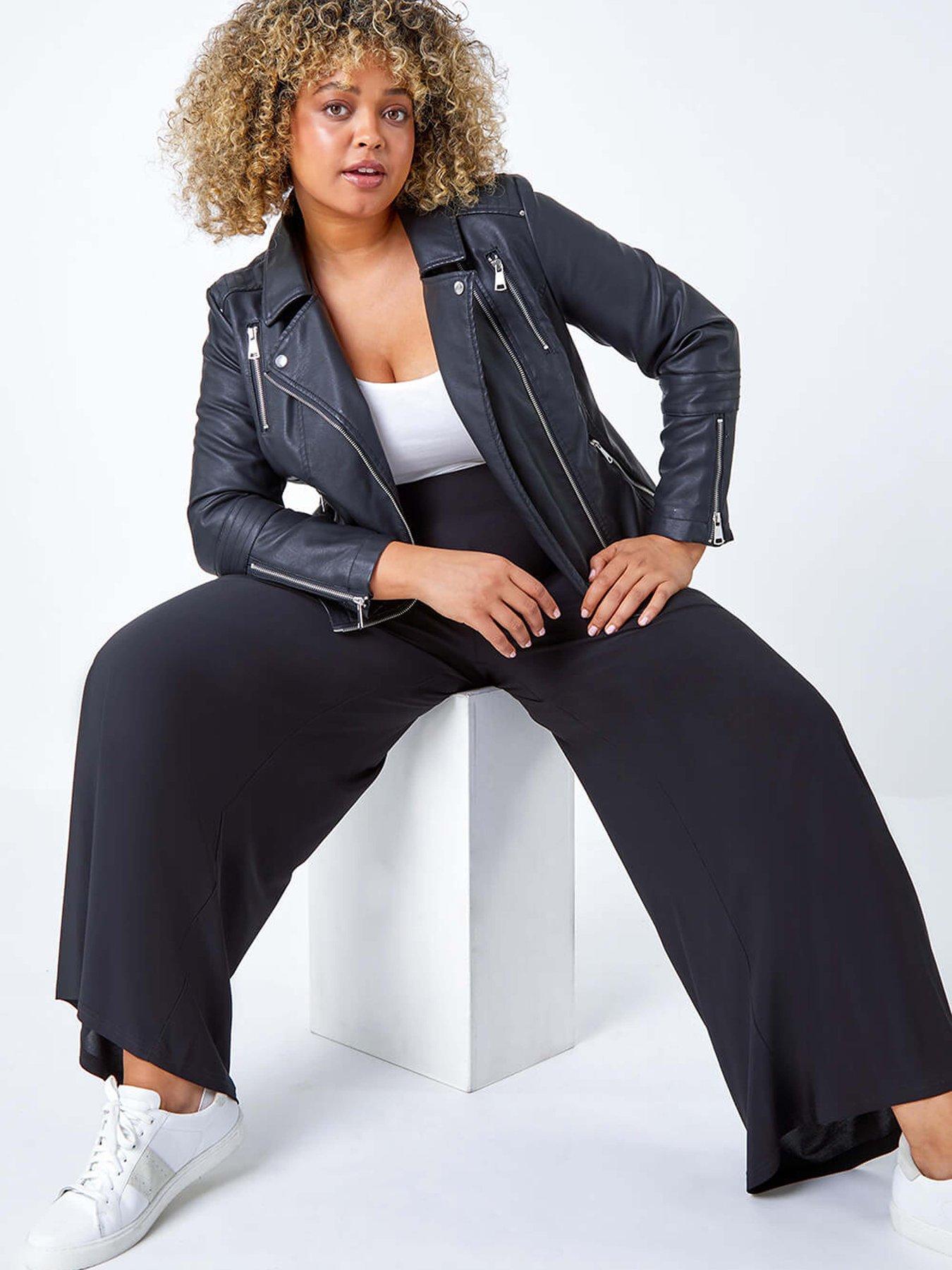 Image 4 of 5 of Roman Curve Elastic Waist Wide Leg Trousers - Black