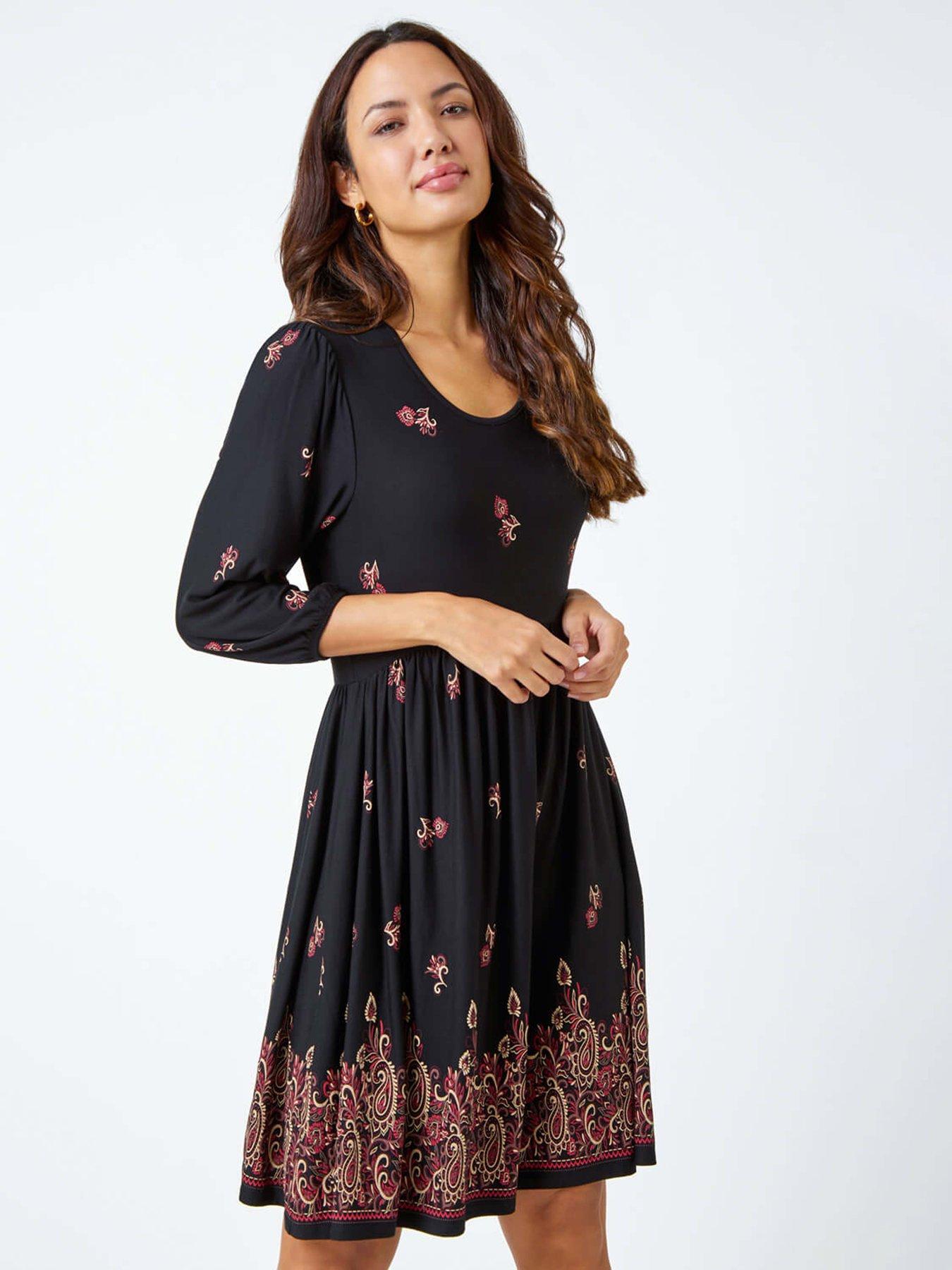 Image 1 of 5 of Roman Paisley Border Print Jersey Dress  - Copper