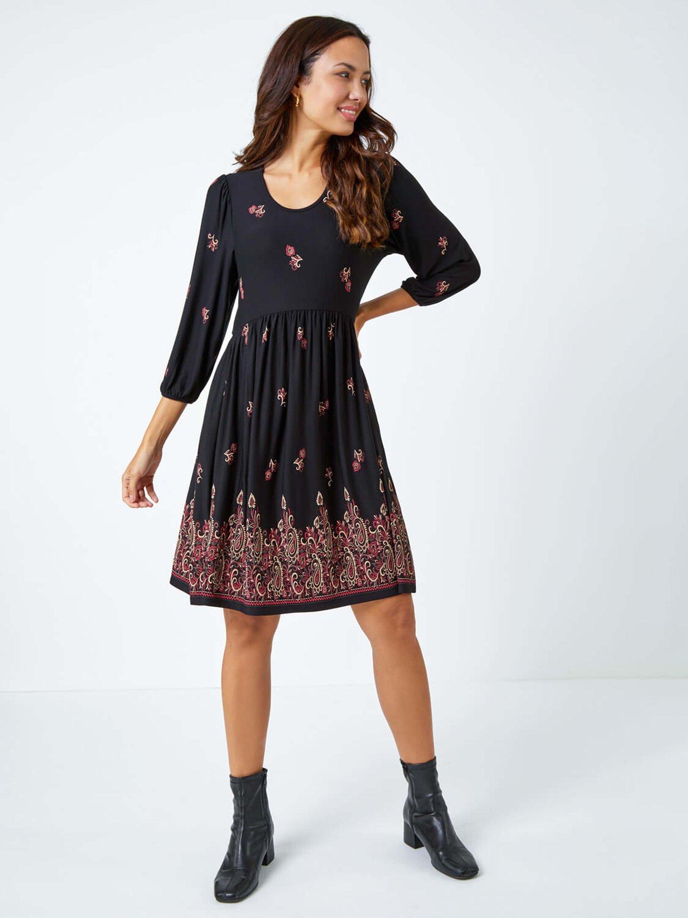 Image 3 of 5 of Roman Paisley Border Print Jersey Dress  - Copper