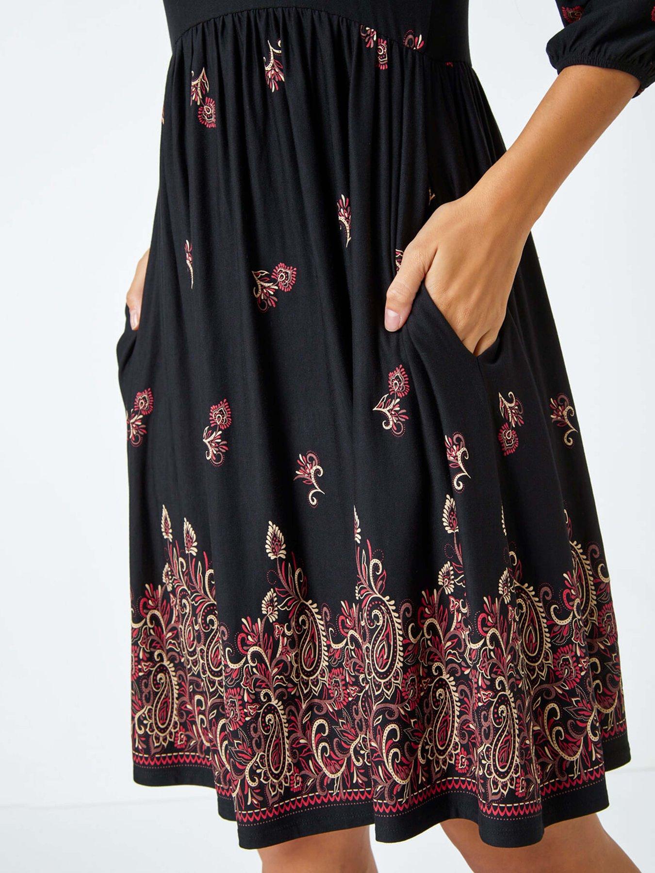 Image 5 of 5 of Roman Paisley Border Print Jersey Dress  - Copper