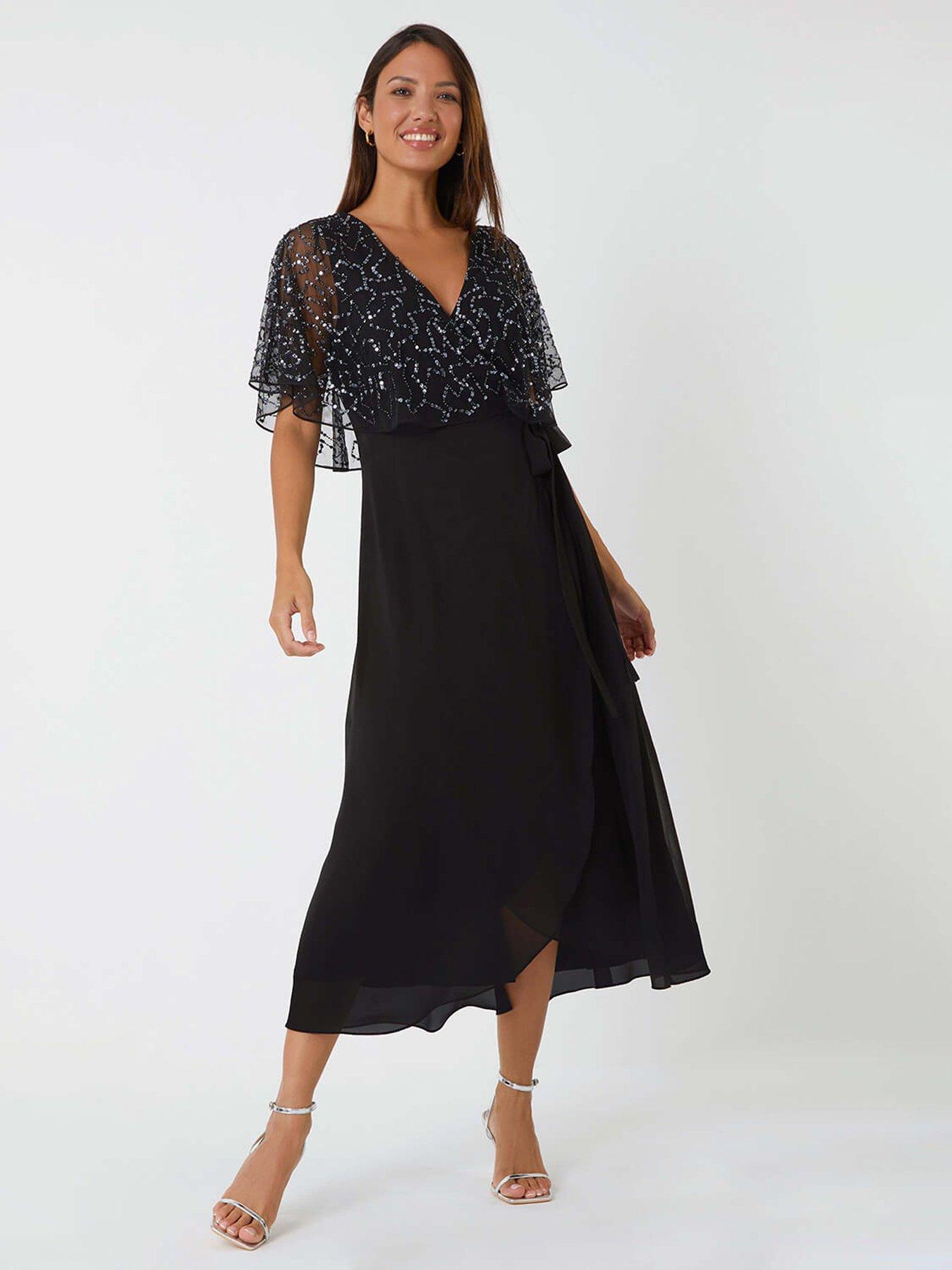 undefined Sequin Embellished Chiffon Wrap Maxi Dress - Black