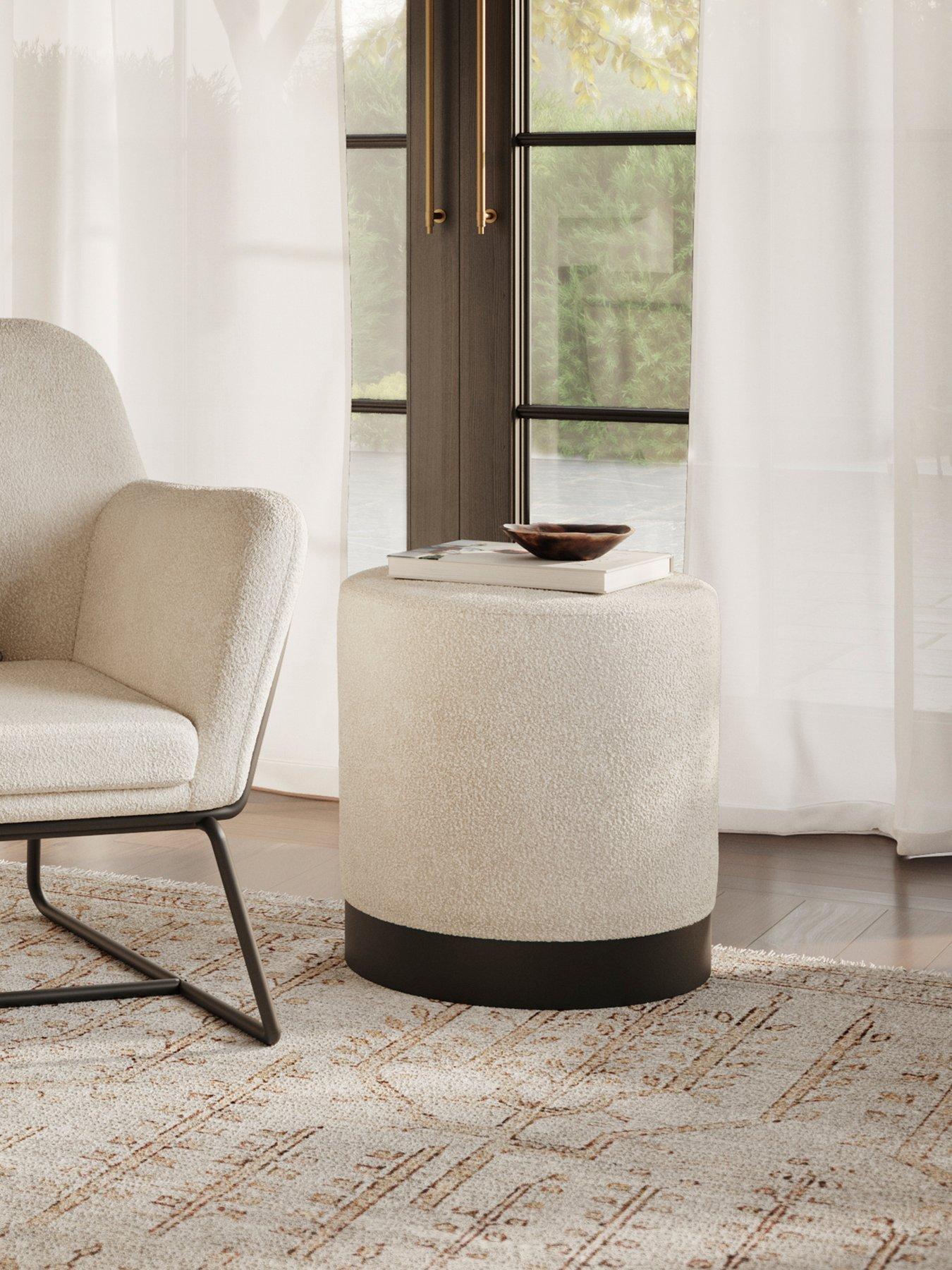 Image 1 of 3 of LPD Home Lara Pouffe Ivory Boucle Small