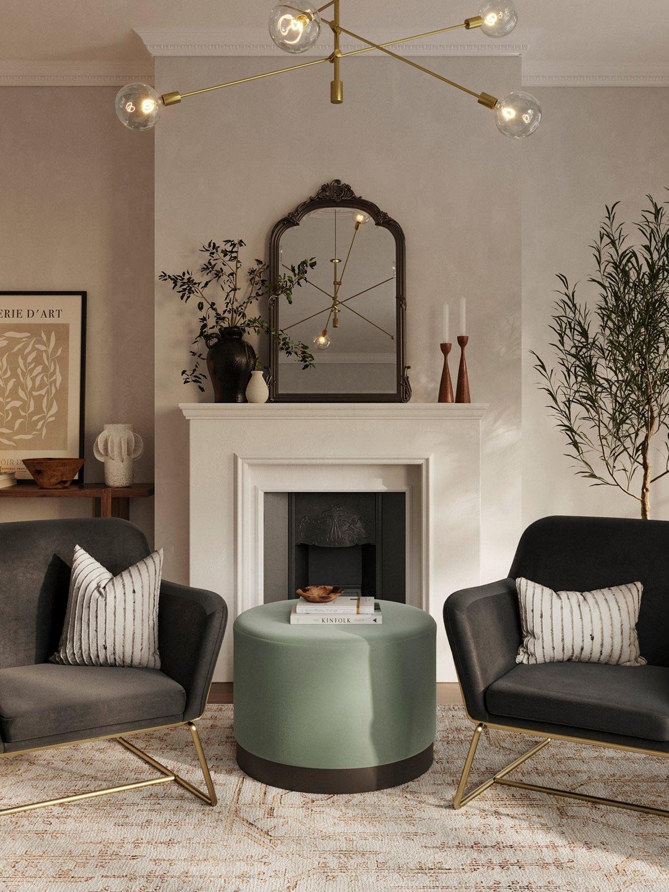 LPD Home Lara Pouffe Sage Velvet / Matt Black Large