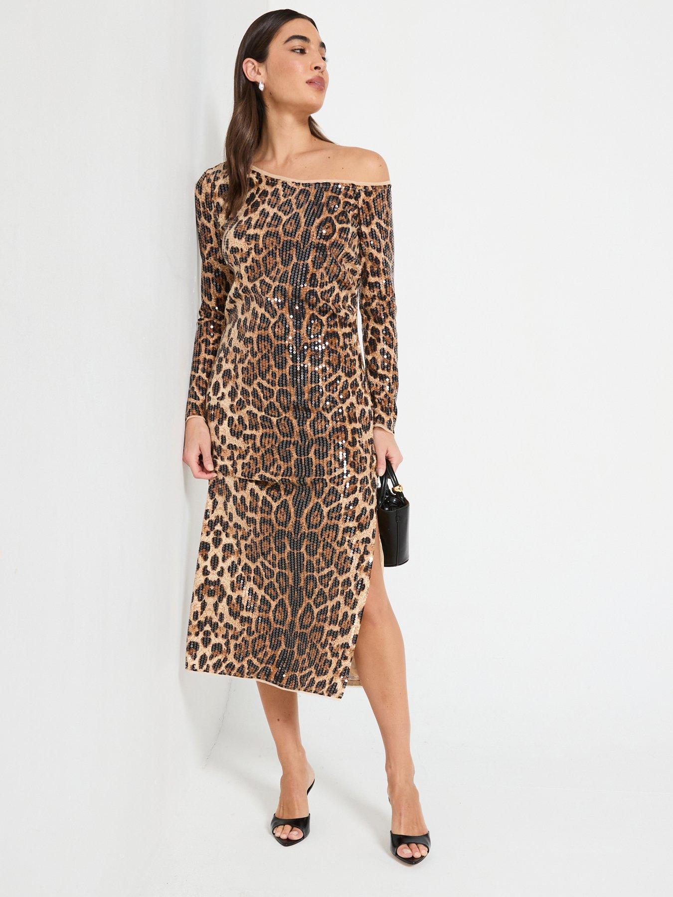 River Island Off Shoulder Midi Dress - Brown