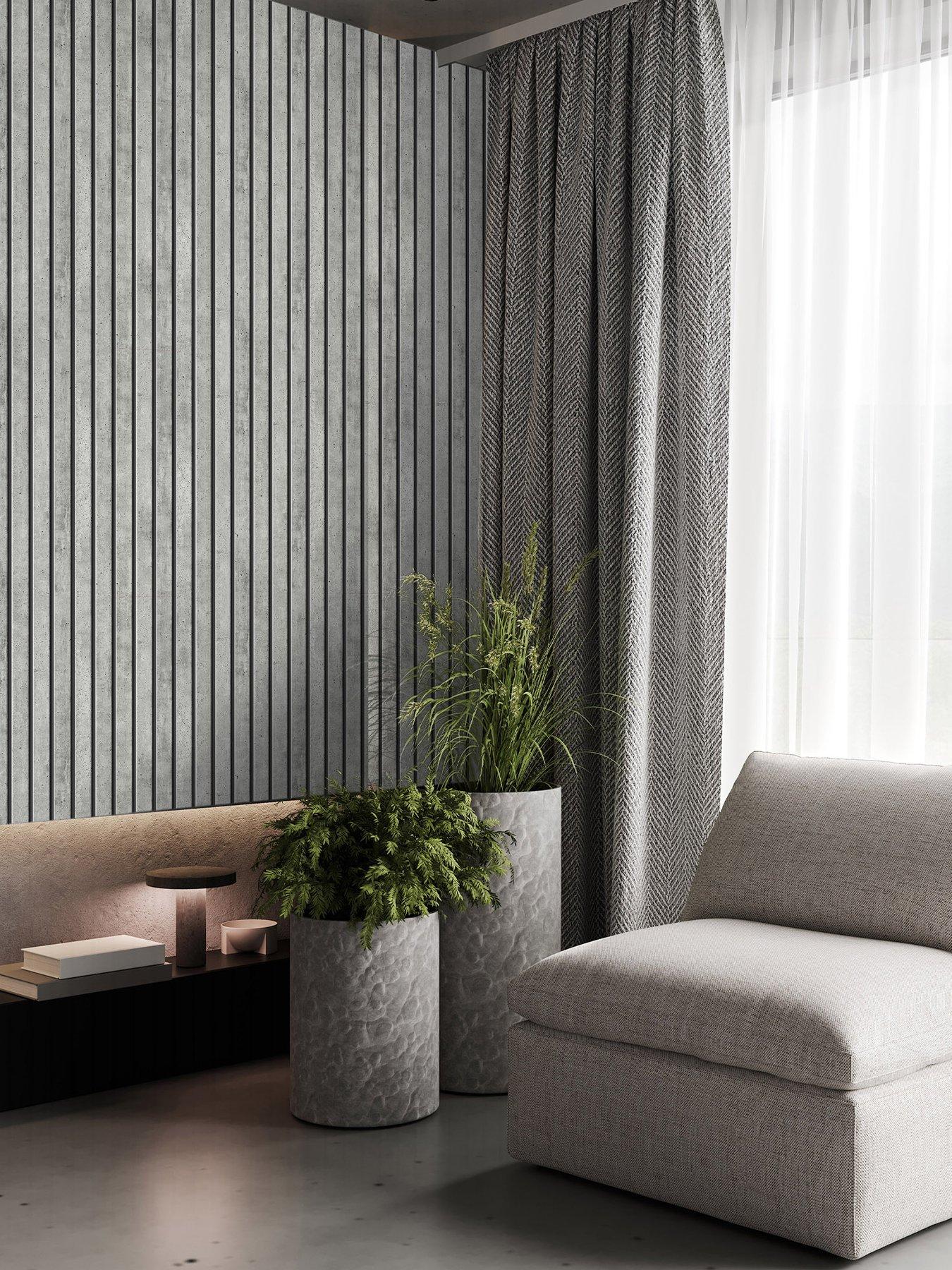 Image 1 of 3 of Fresco Concrete Slats Wallpaper - Grey