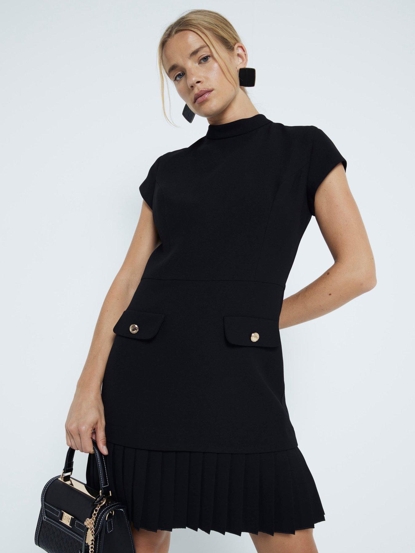 undefined Pleat Mix Mini Dress - Black
