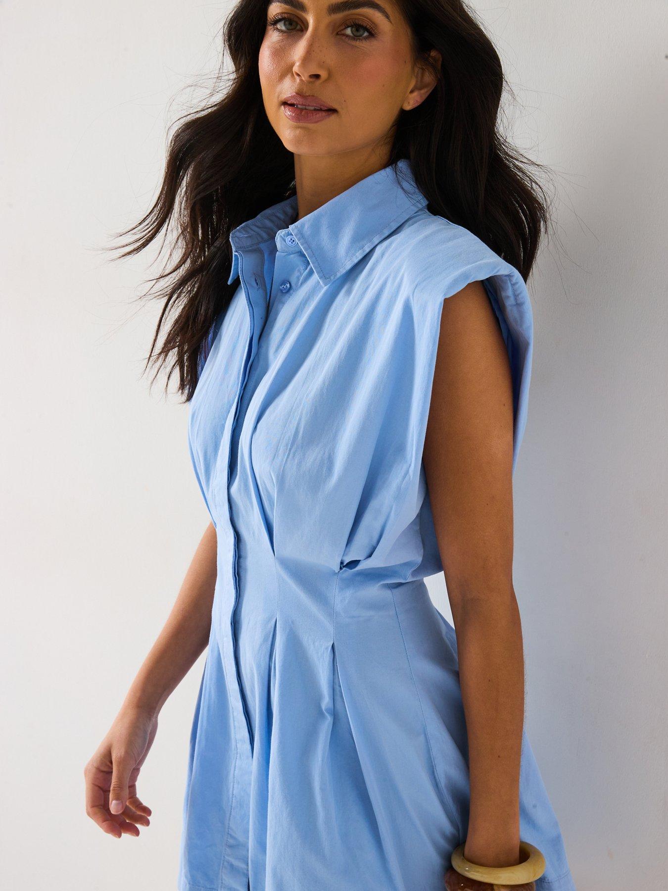  image of v-by-very-shoulder-pad-mini-dress-blue
