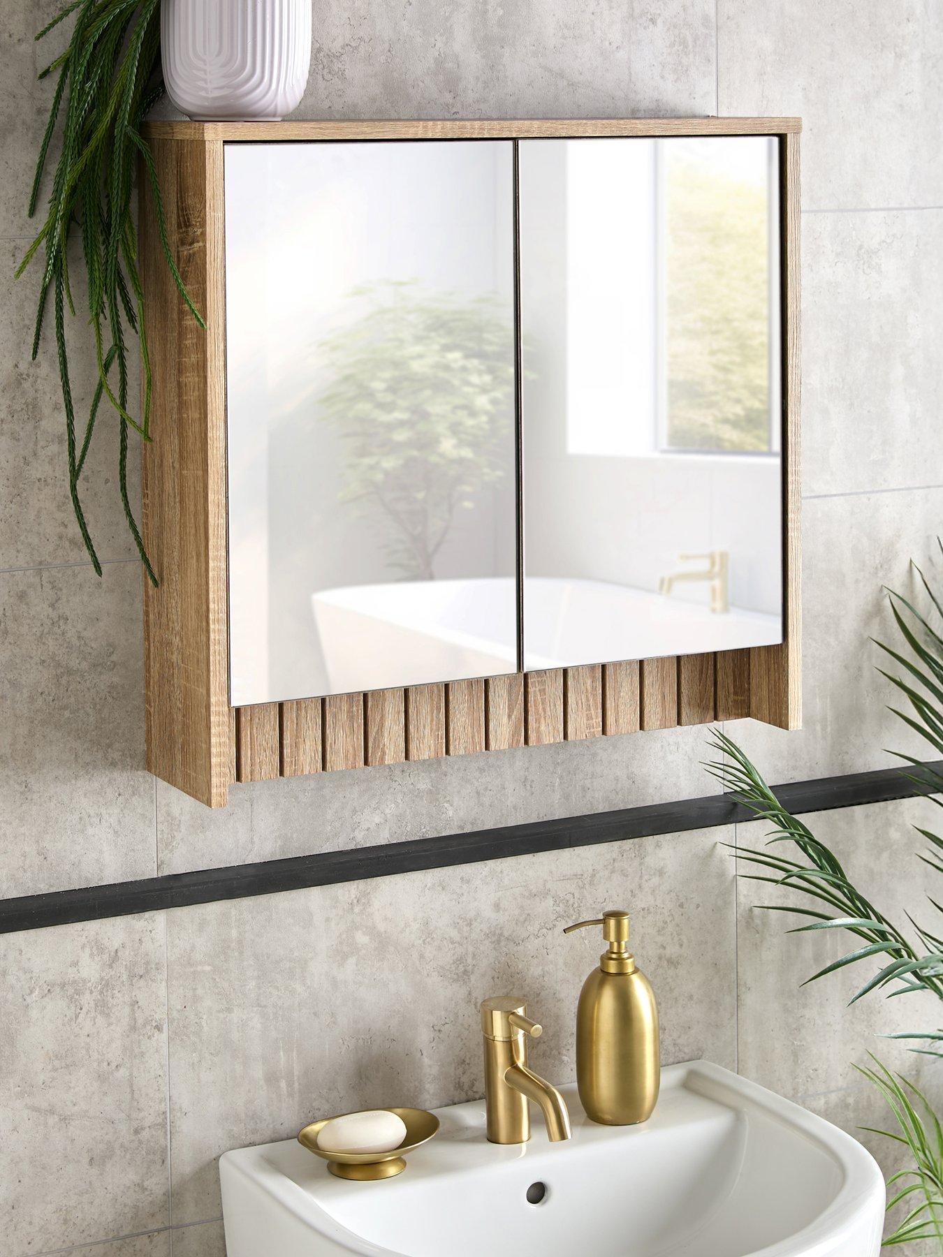 Very Home Lotus Panelled Mirrored Bathroom Wall Cabinet - Oak - FSC ...