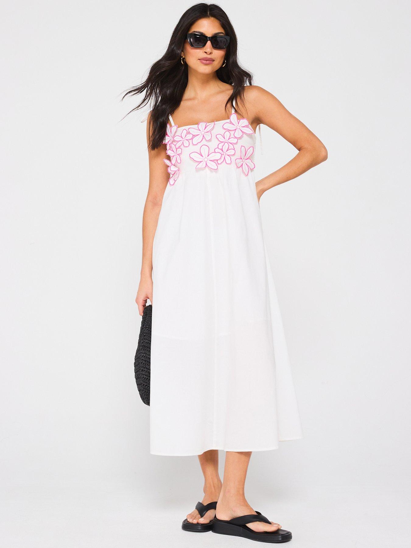 undefined Floral Applique Strappy Midi Beach Dress