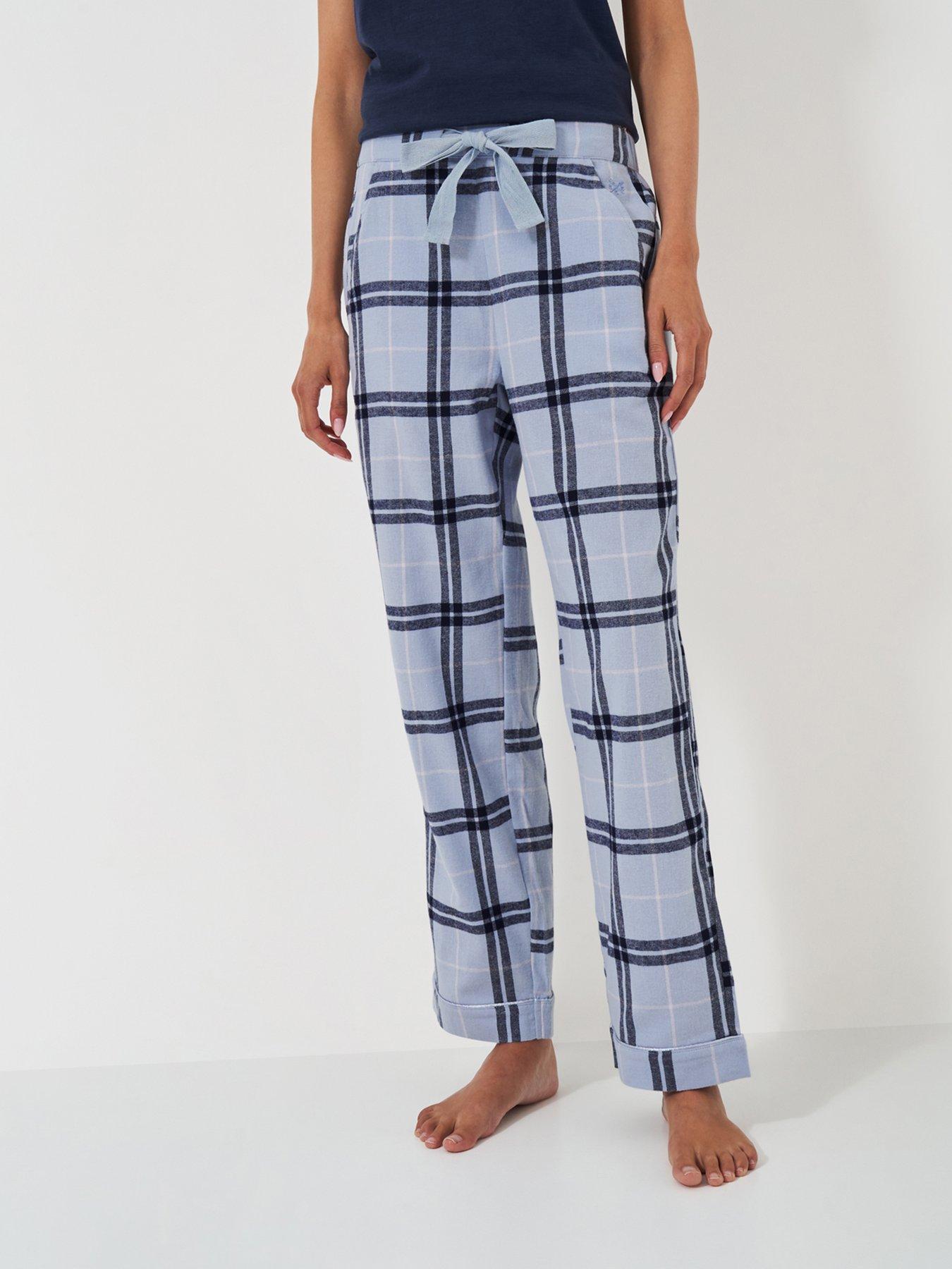 Crew Clothing Brushed Flannel Checked Lounge Trousers Blue Very