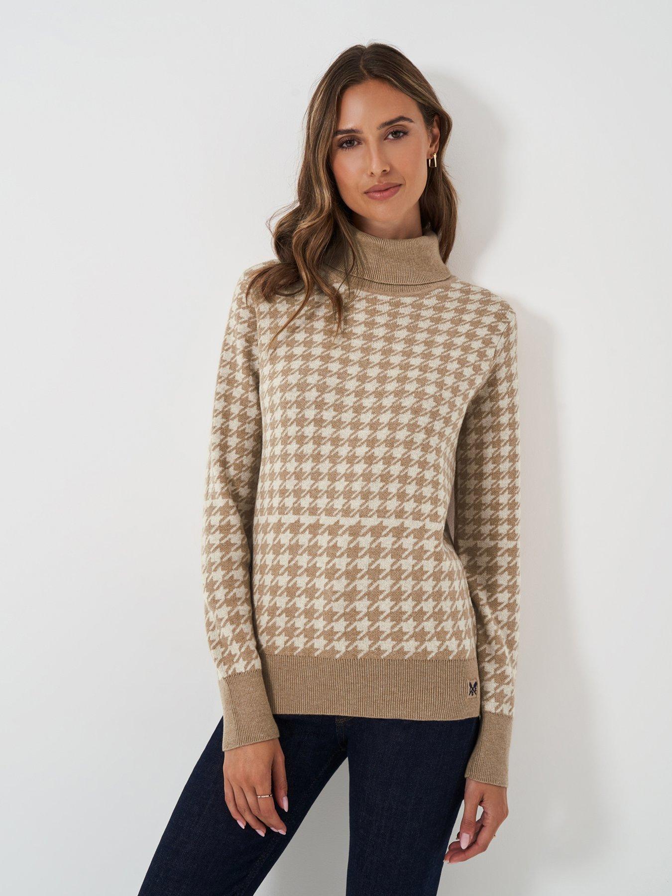 undefined Houndstooth Roll Neck Jumper - Beige