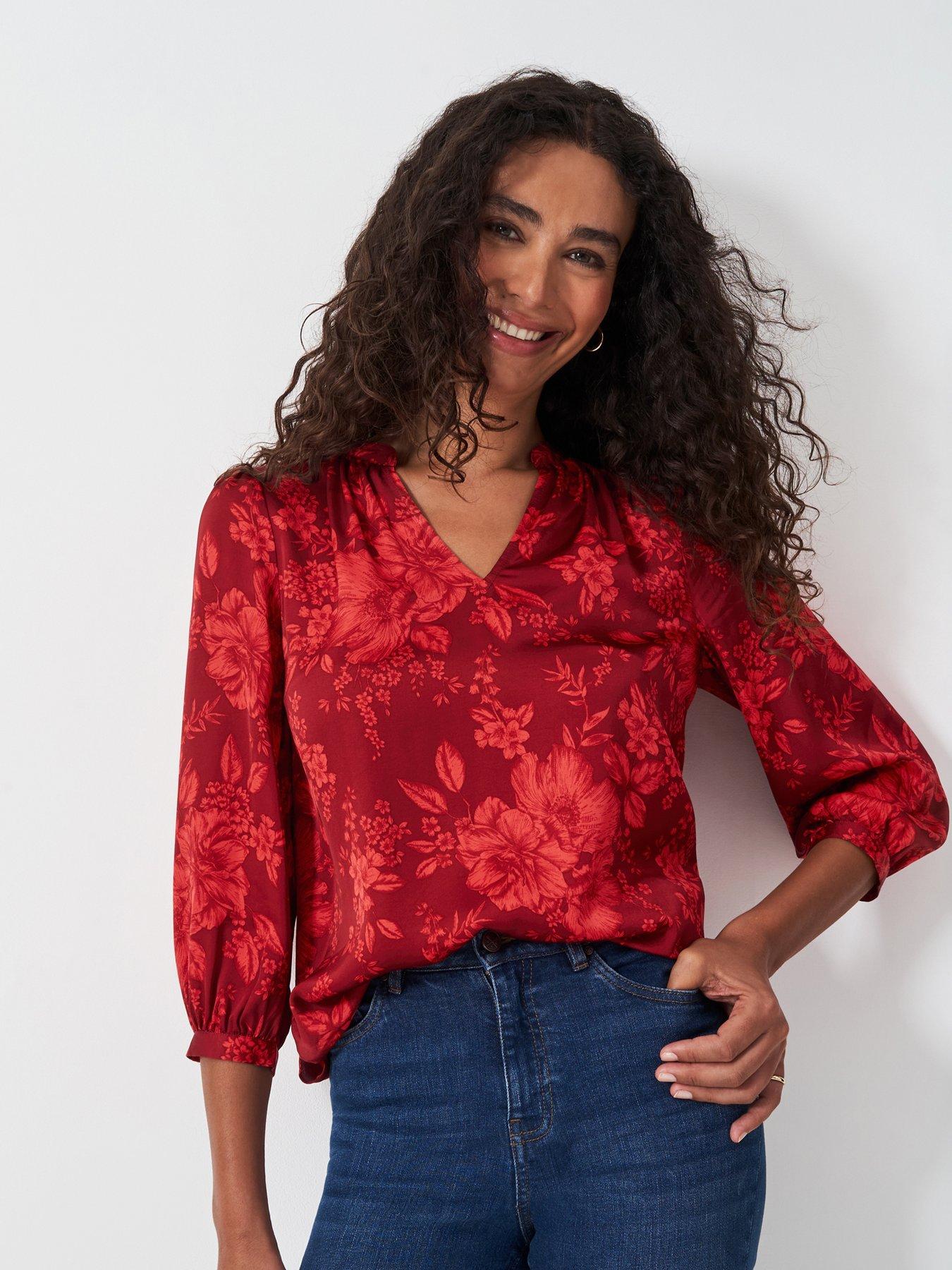 undefined Hope Floral Satin Top - Red