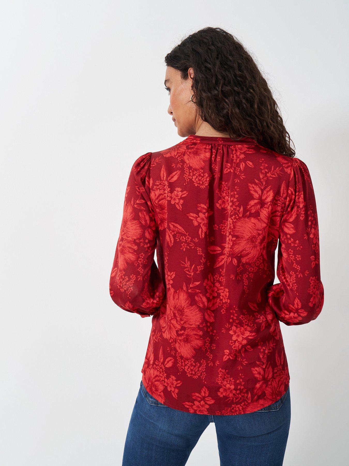 Image 2 of 5 of Crew Clothing Hope Floral Satin Top - Red