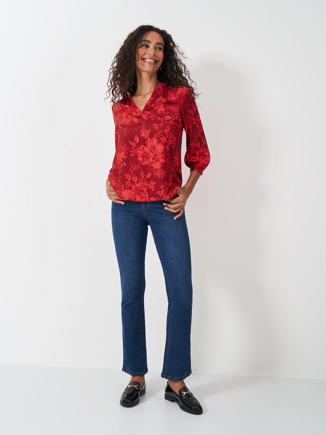 Image 3 of 5 of Crew Clothing Hope Floral Satin Top - Red