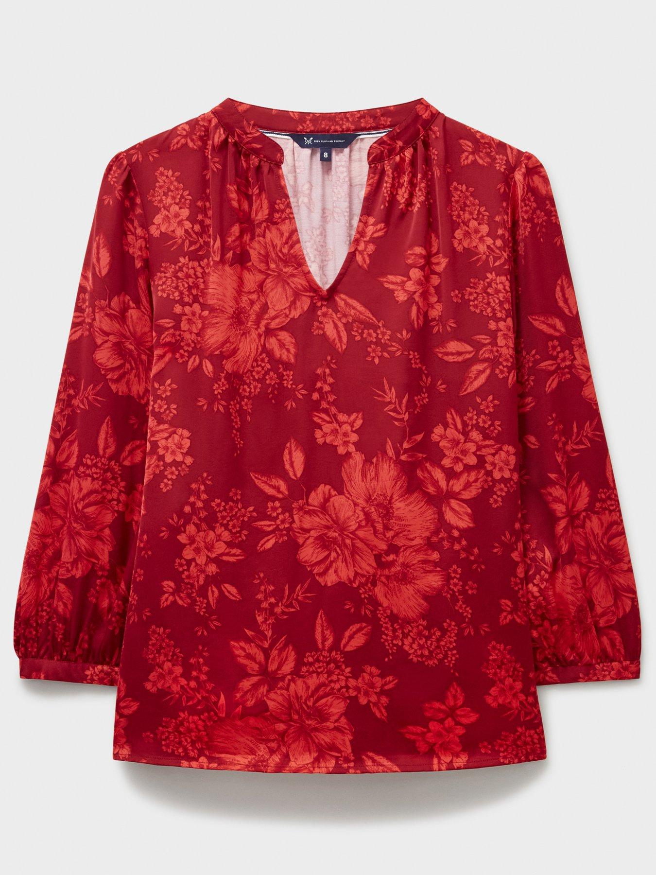 Image 4 of 5 of Crew Clothing Hope Floral Satin Top - Red