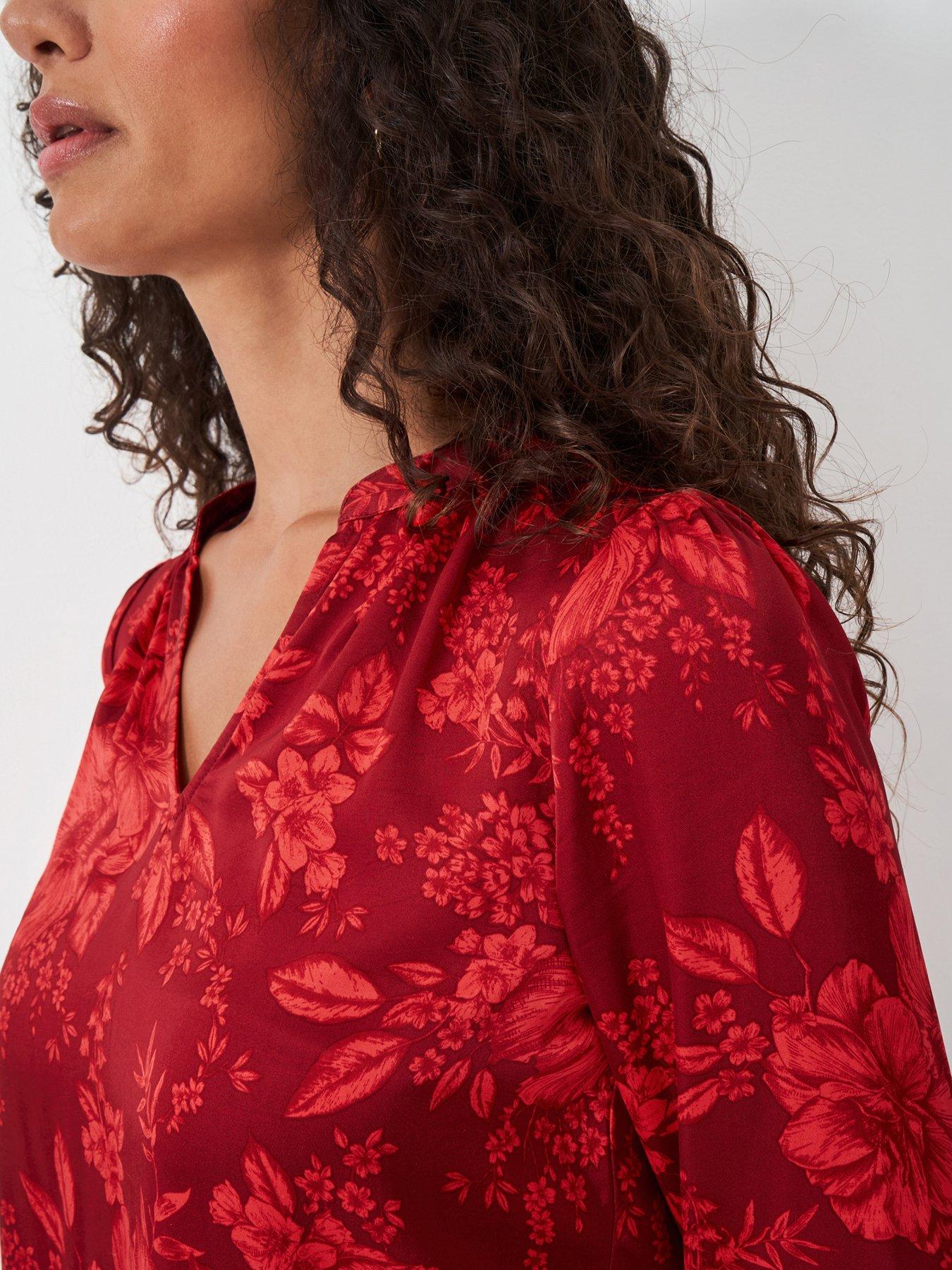 Image 5 of 5 of Crew Clothing Hope Floral Satin Top - Red