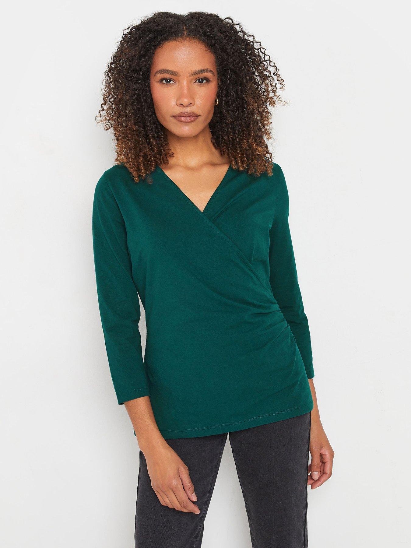 undefined 3/4 Sleeve Wrap Top - Teal