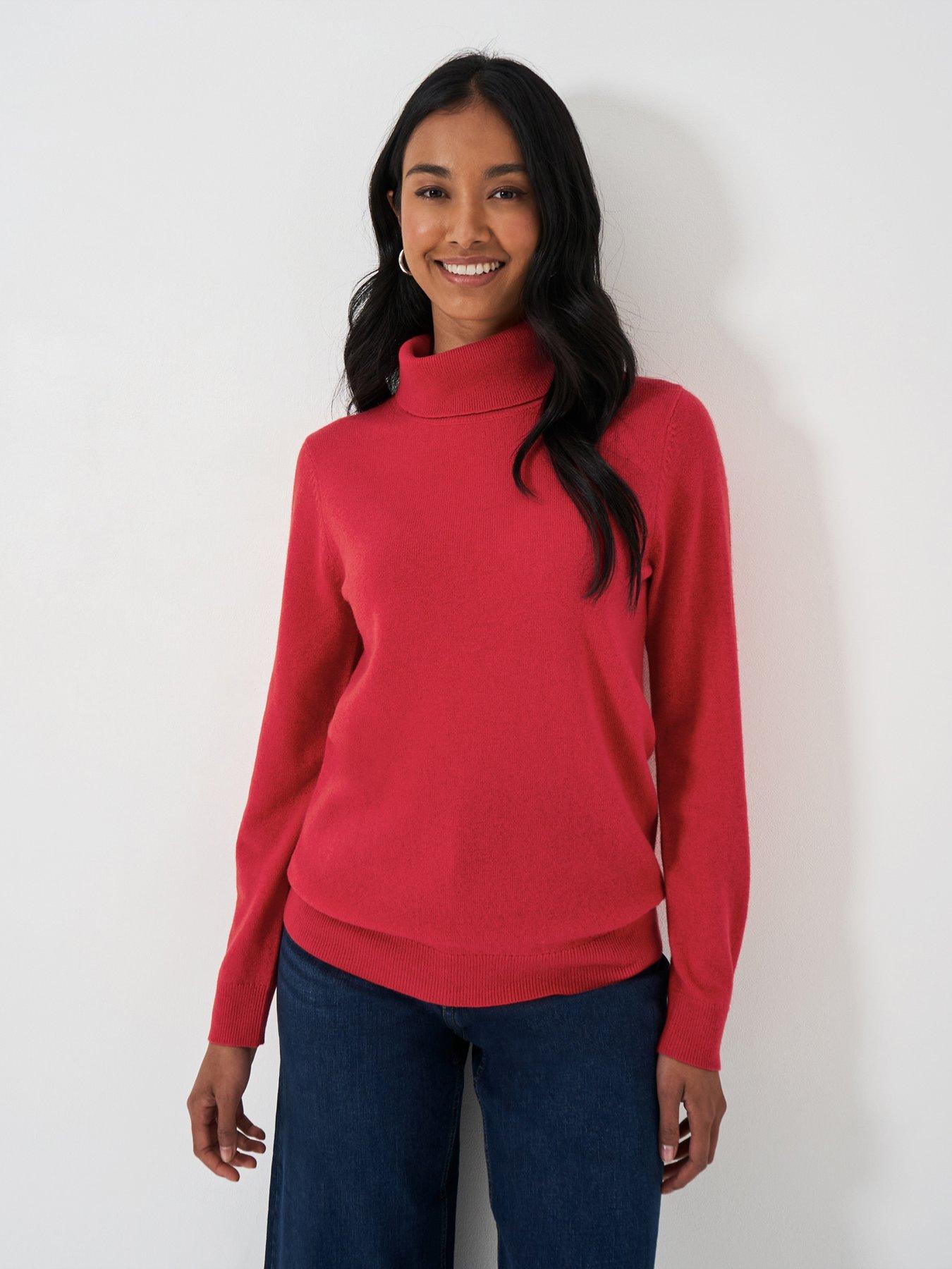 undefined Merino Cashmere Blend Roll Neck Jumper - Red