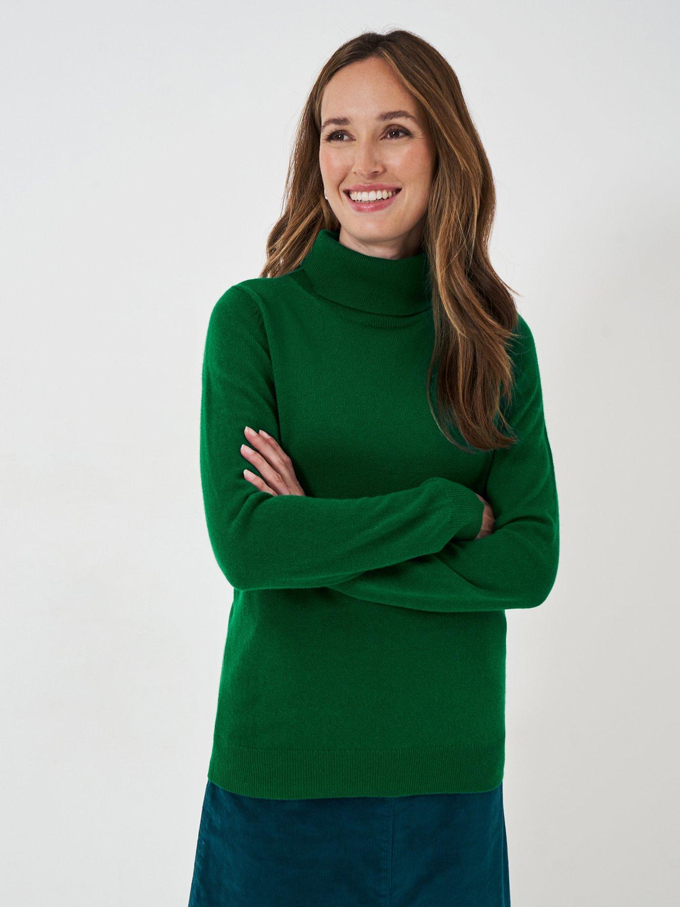 Crew Clothing Merino Cashmere Blend Roll Neck Jumper Green Very