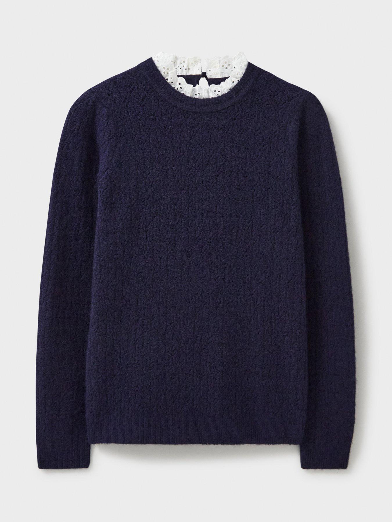 Image 4 of 6 of Crew Clothing Lace Trim Pointelle Jumper - Blue