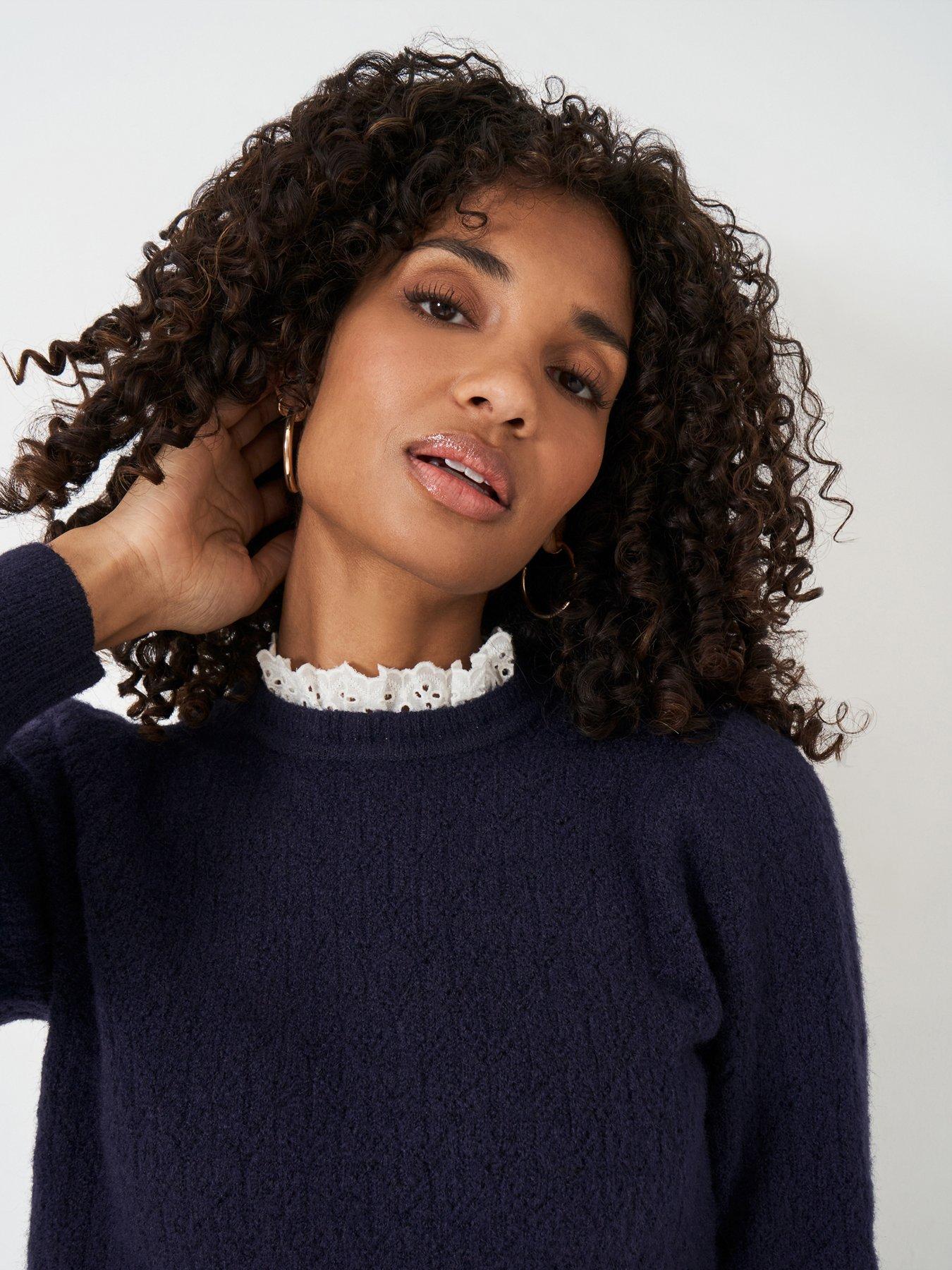 Image 5 of 6 of Crew Clothing Lace Trim Pointelle Jumper - Blue