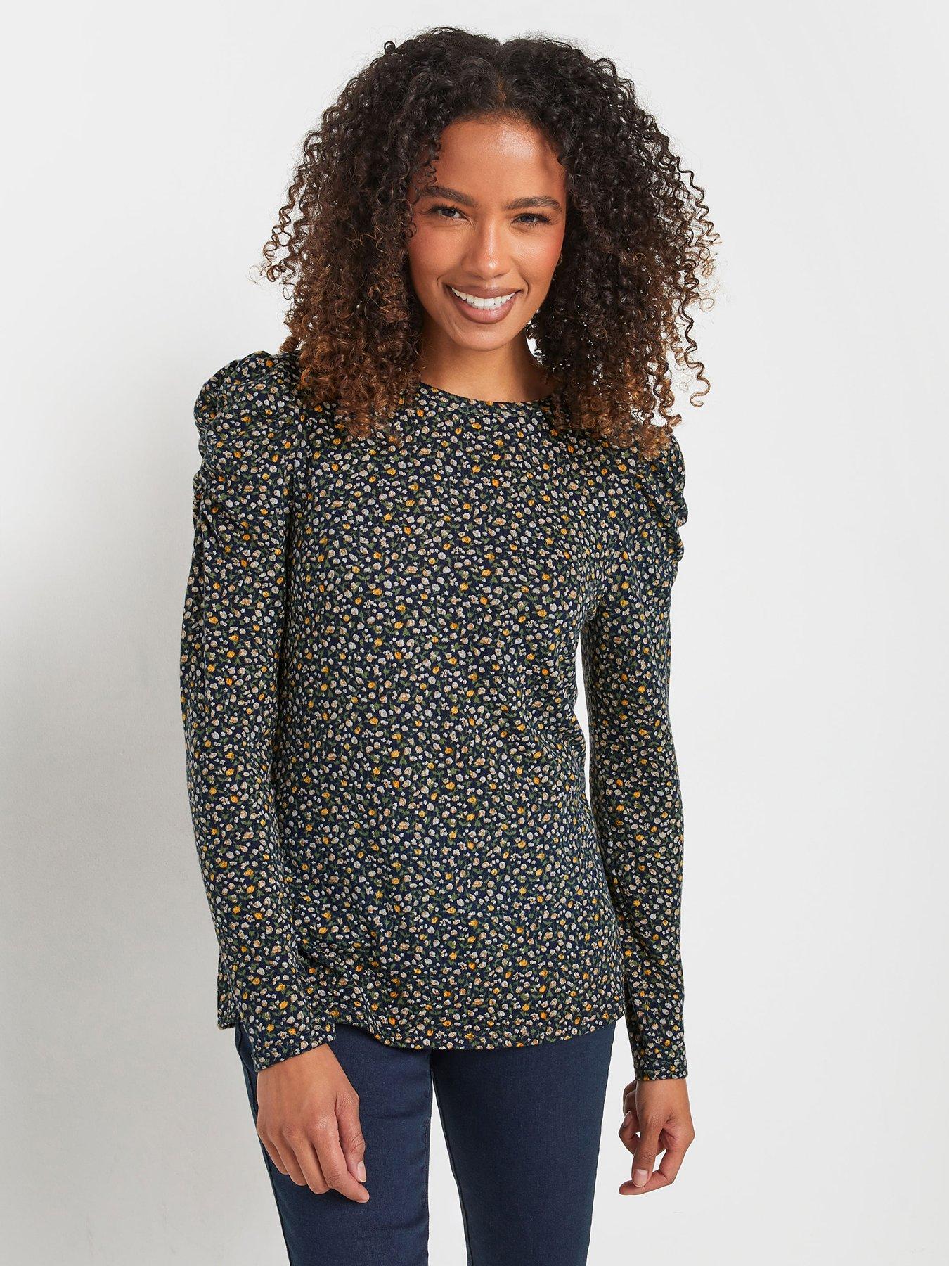 undefined Ditsy Puff Sleeve Top - Blue