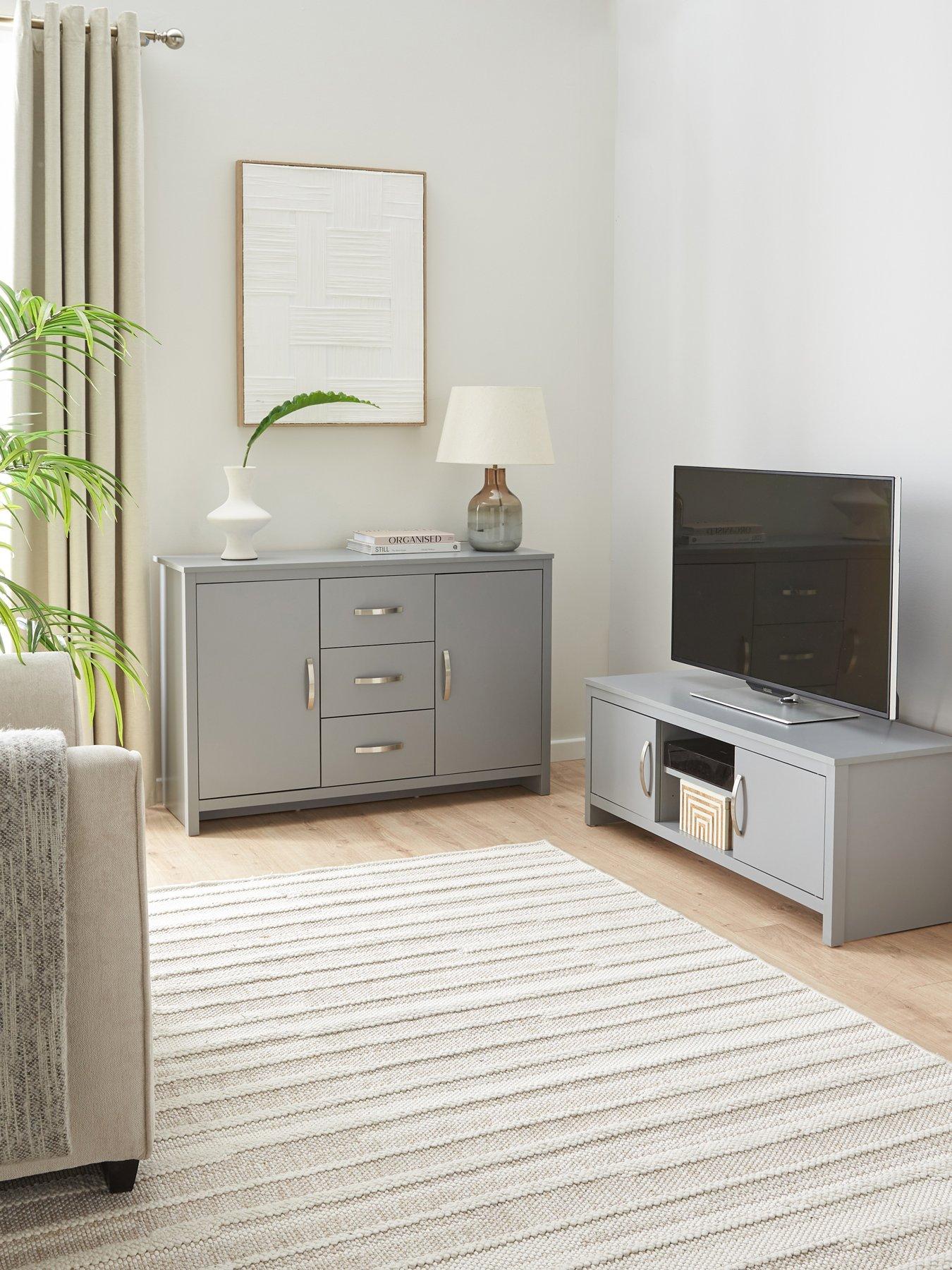 undefined Ely 2 Piece Package - 2 Door, 3 Drawer Sideboard and TV Unit - Fits up to 43 inch TV - Grey
