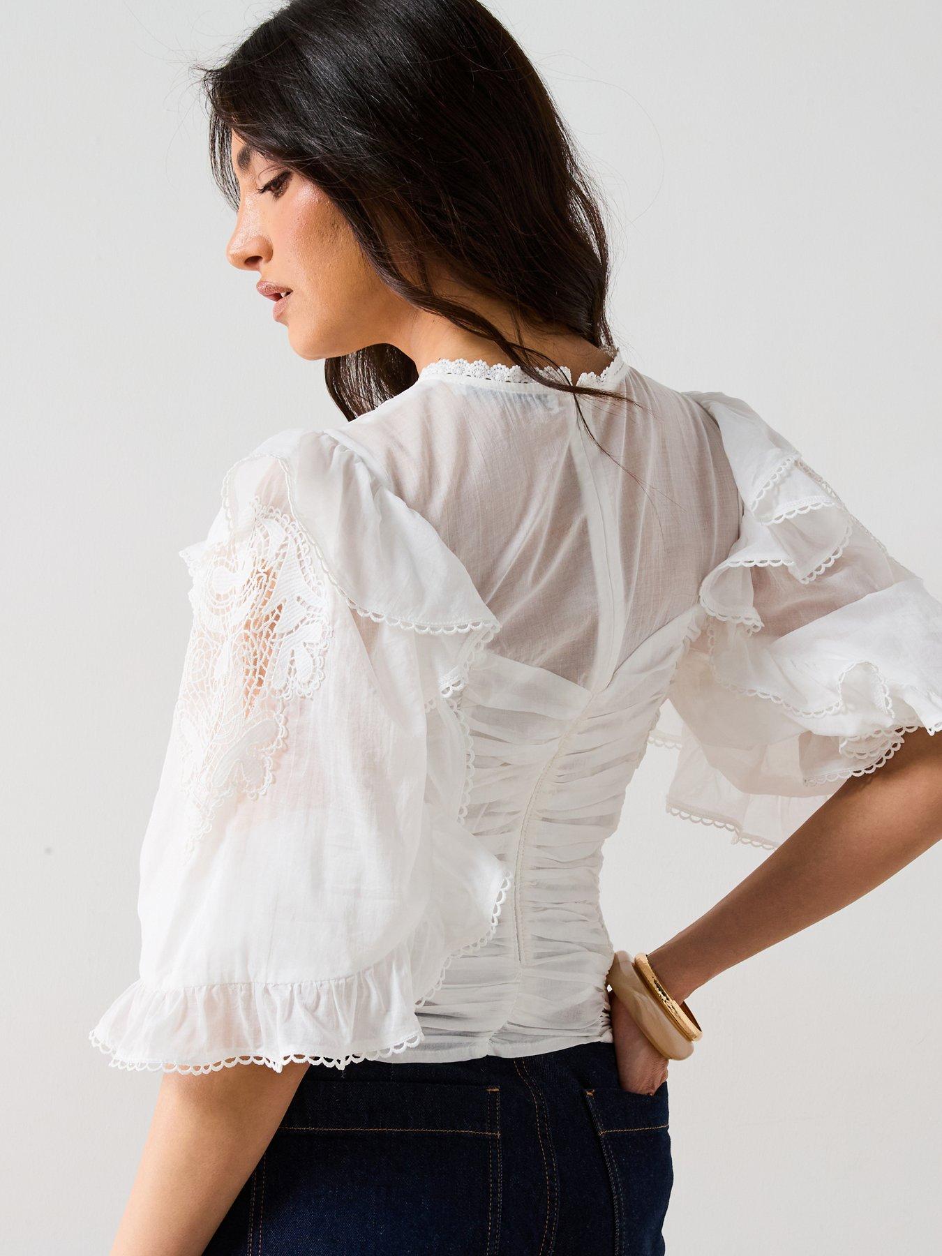 V by Very Frill Lace Blouse White Very