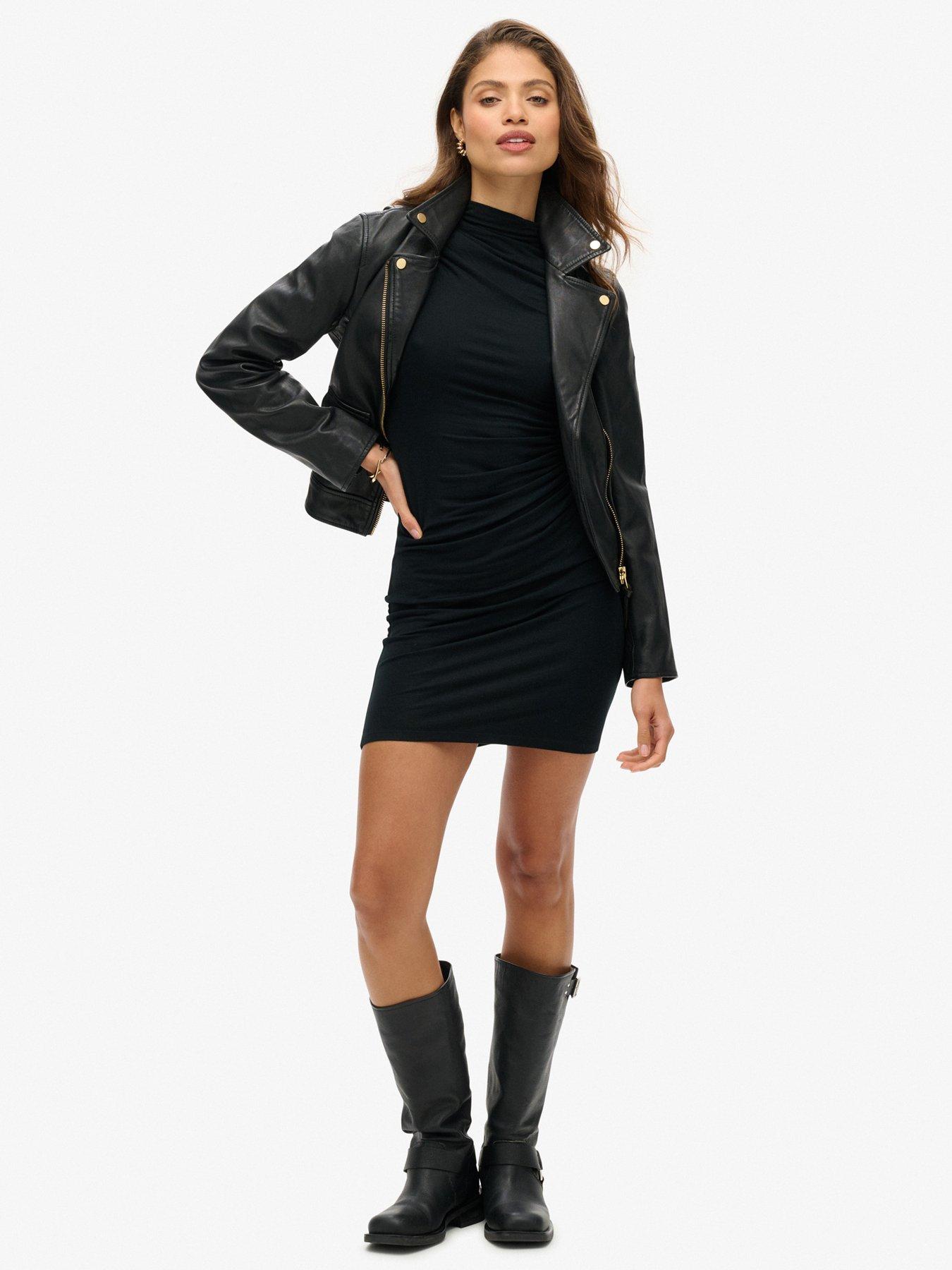 Superdry Studded Leather Biker Jacket Black Very