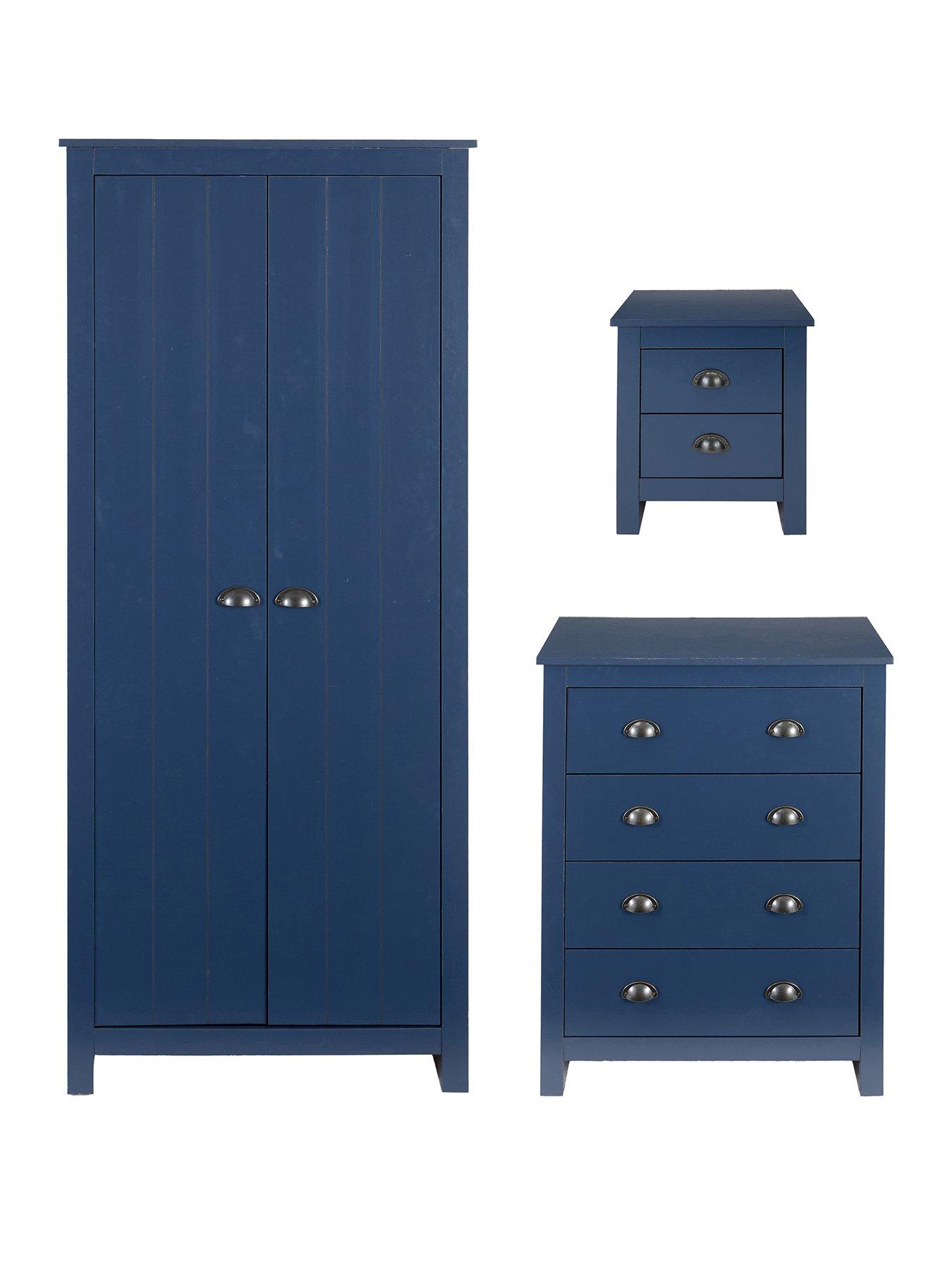 Image 2 of 7 of Very Home Atlanta 3 Piece Package - 3 Door Wardrobe, 4 Drawer Chest and 2 Drawer Bedside Chest&nbsp;- Navy
