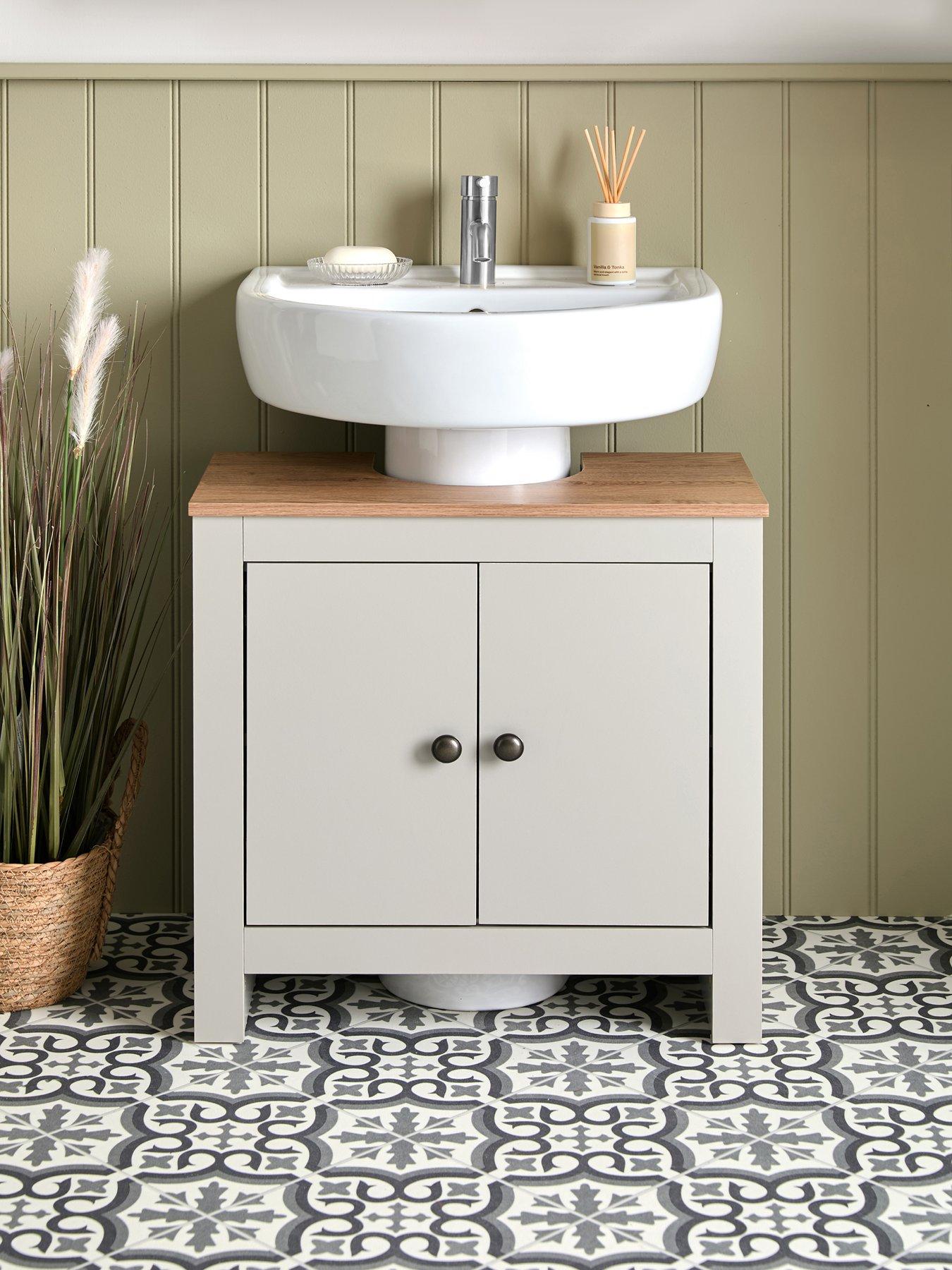 Product photograph of Very Home Lifton Under Sink Bathroom Cabinet - Light Grey Wood Effect from very.co.uk