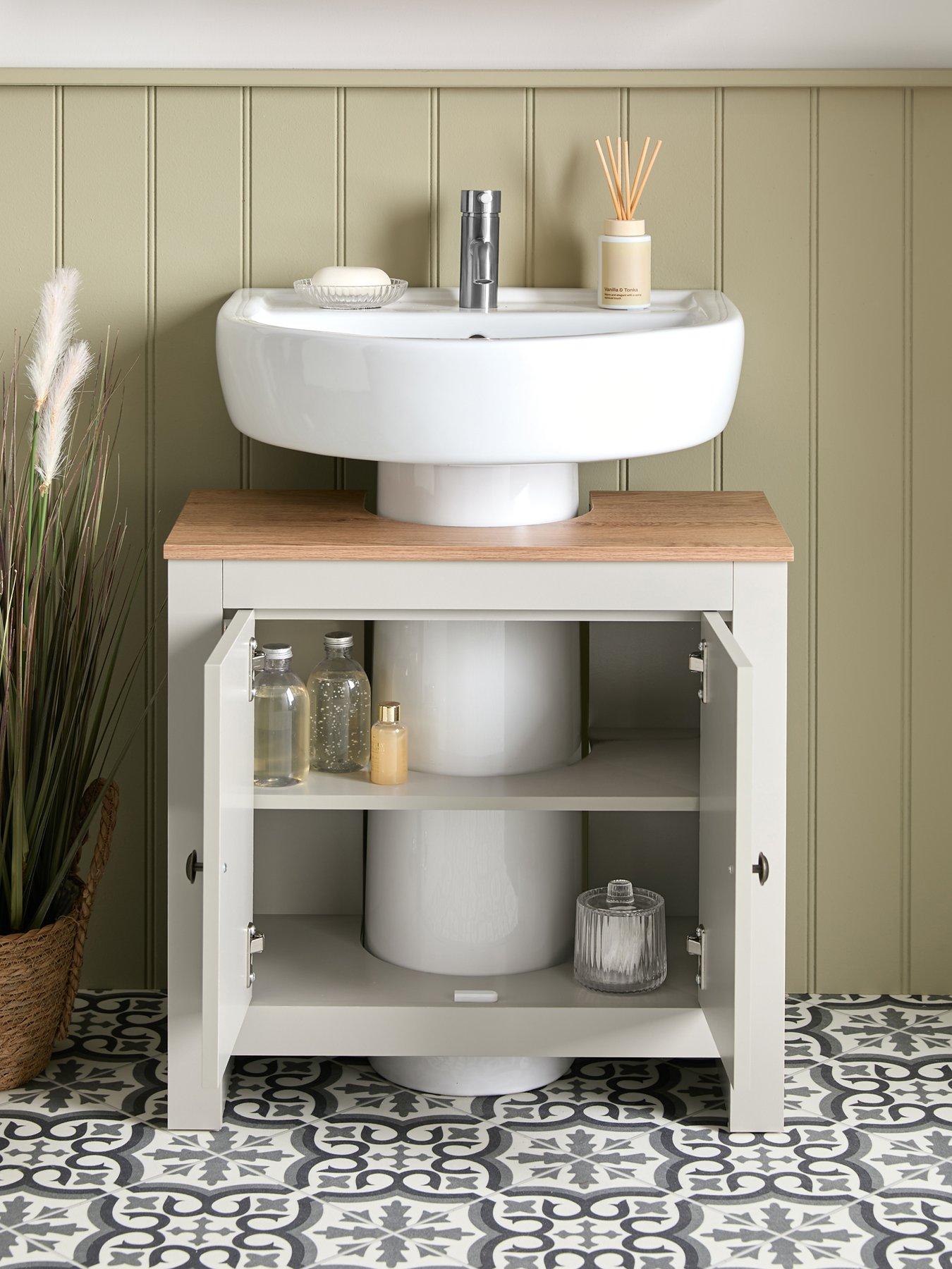 Image 2 of 7 of Very Home Lifton Under Sink Bathroom&nbsp;Cabinet&nbsp;- Light Grey/Wood Effect