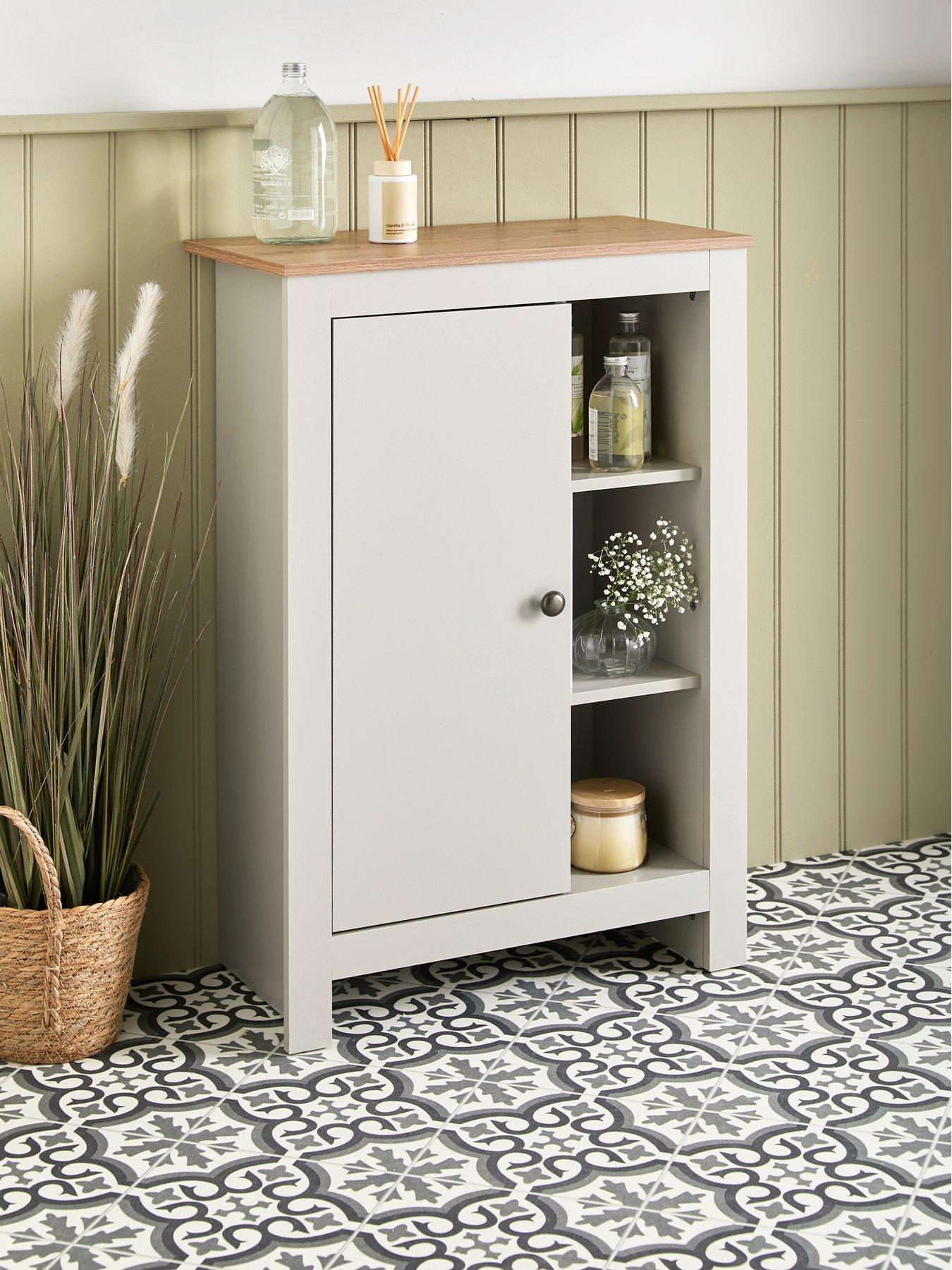 Very Home Lifton Low Bathroom Cabinet - Light Grey/Wood Effect