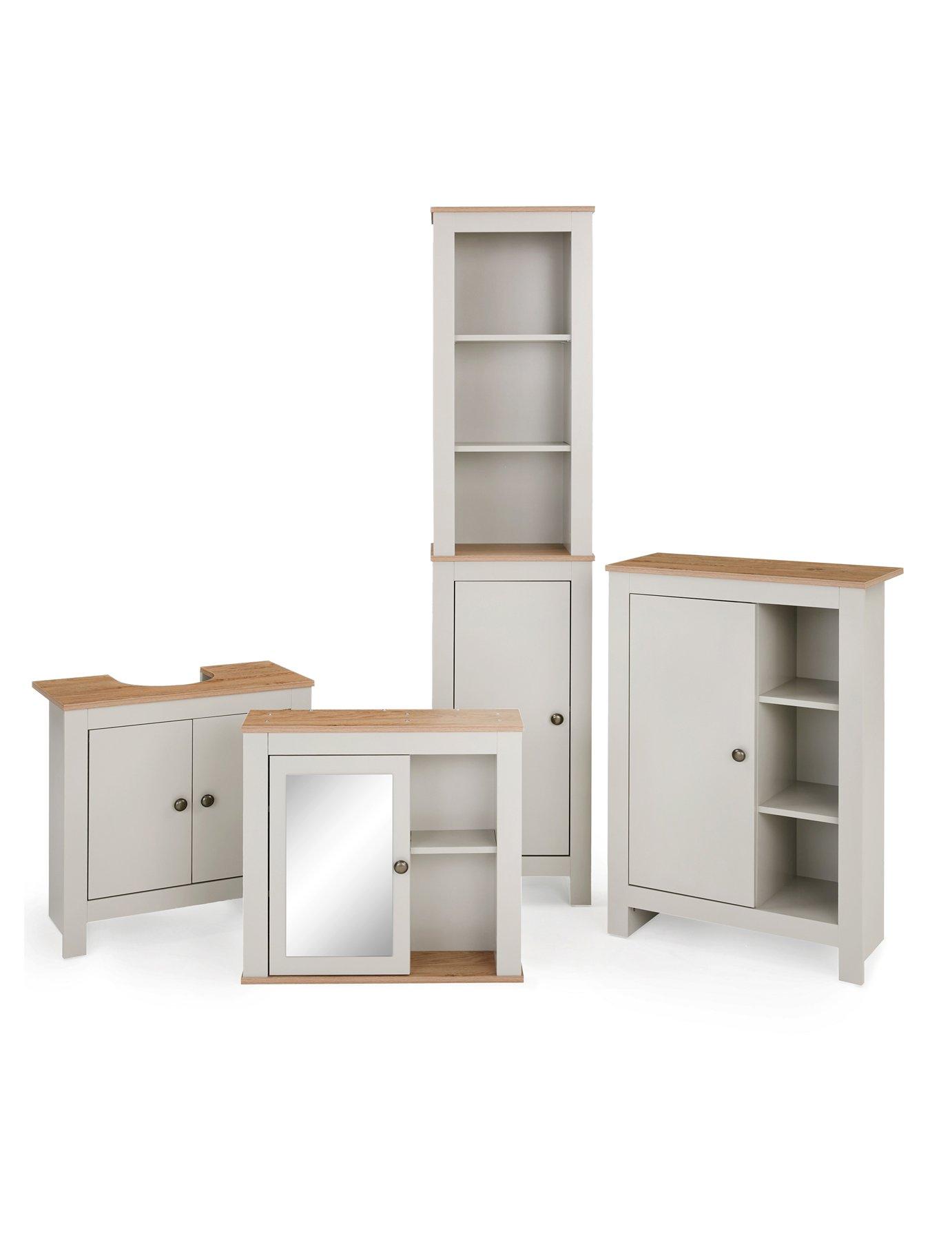 Image 7 of 7 of Very Home Lifton Low Bathroom&nbsp;Cabinet - Light Grey/Wood Effect