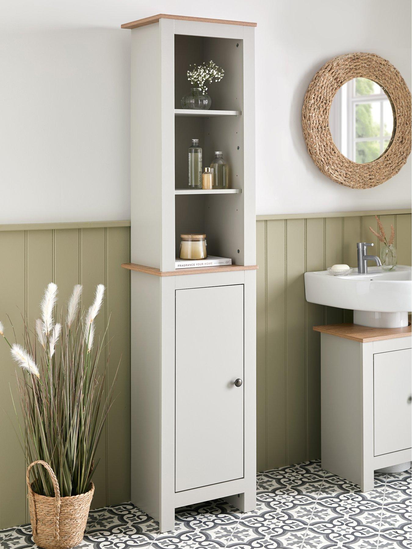 Product photograph of Very Home Lifton Tall Bathroom Cabinet - Light Grey Wood Effect from very.co.uk