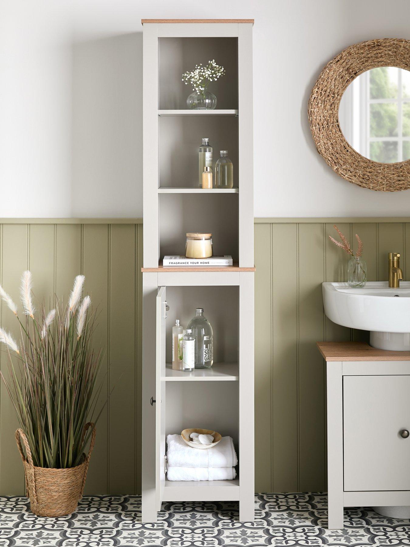 Very Home Lifton Tall Bathroom Cabinet - Light Grey/Wood Effect | Very