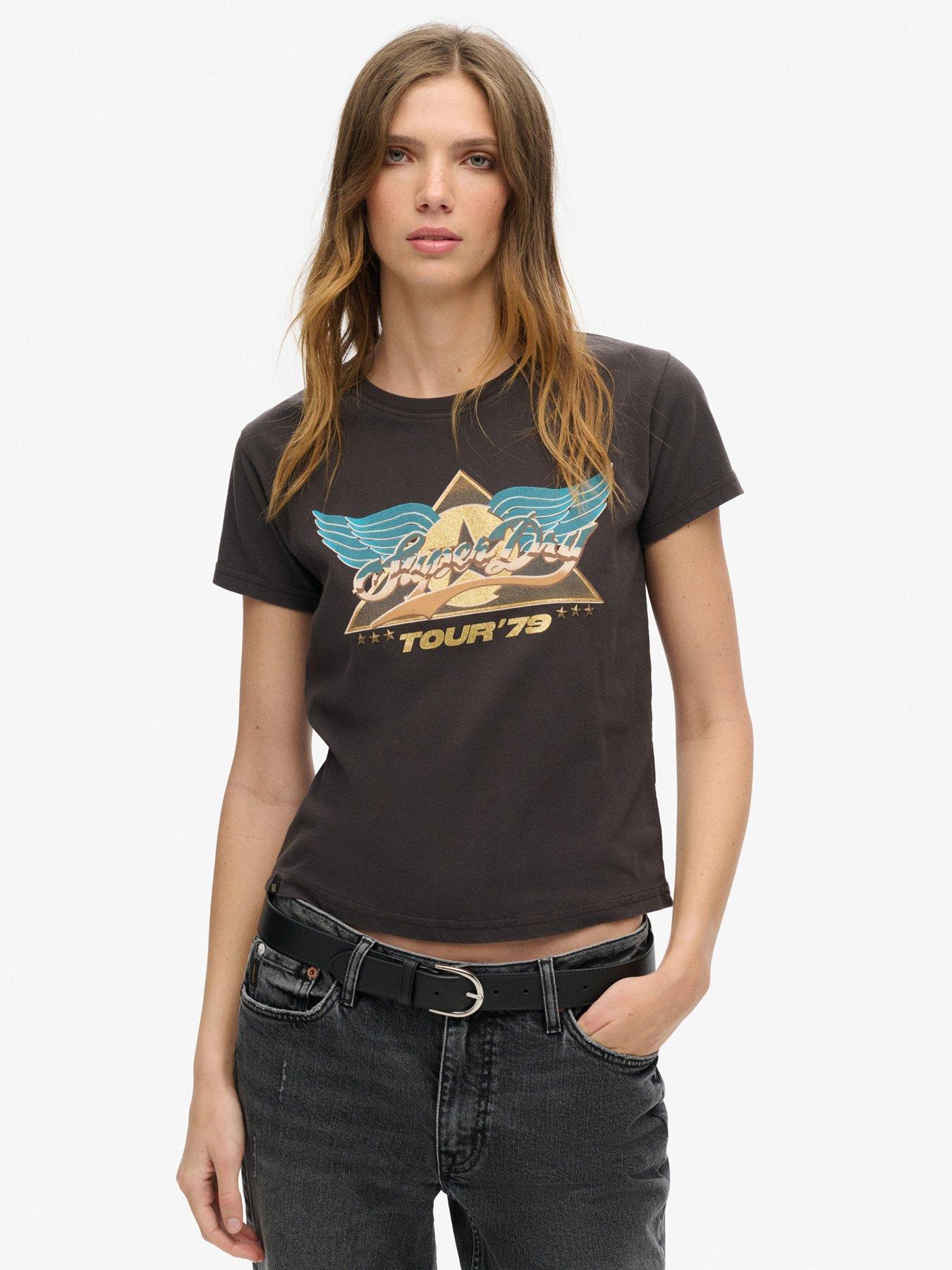 undefined 70S Rock Band Cap Sleeve T-Shirt - Black