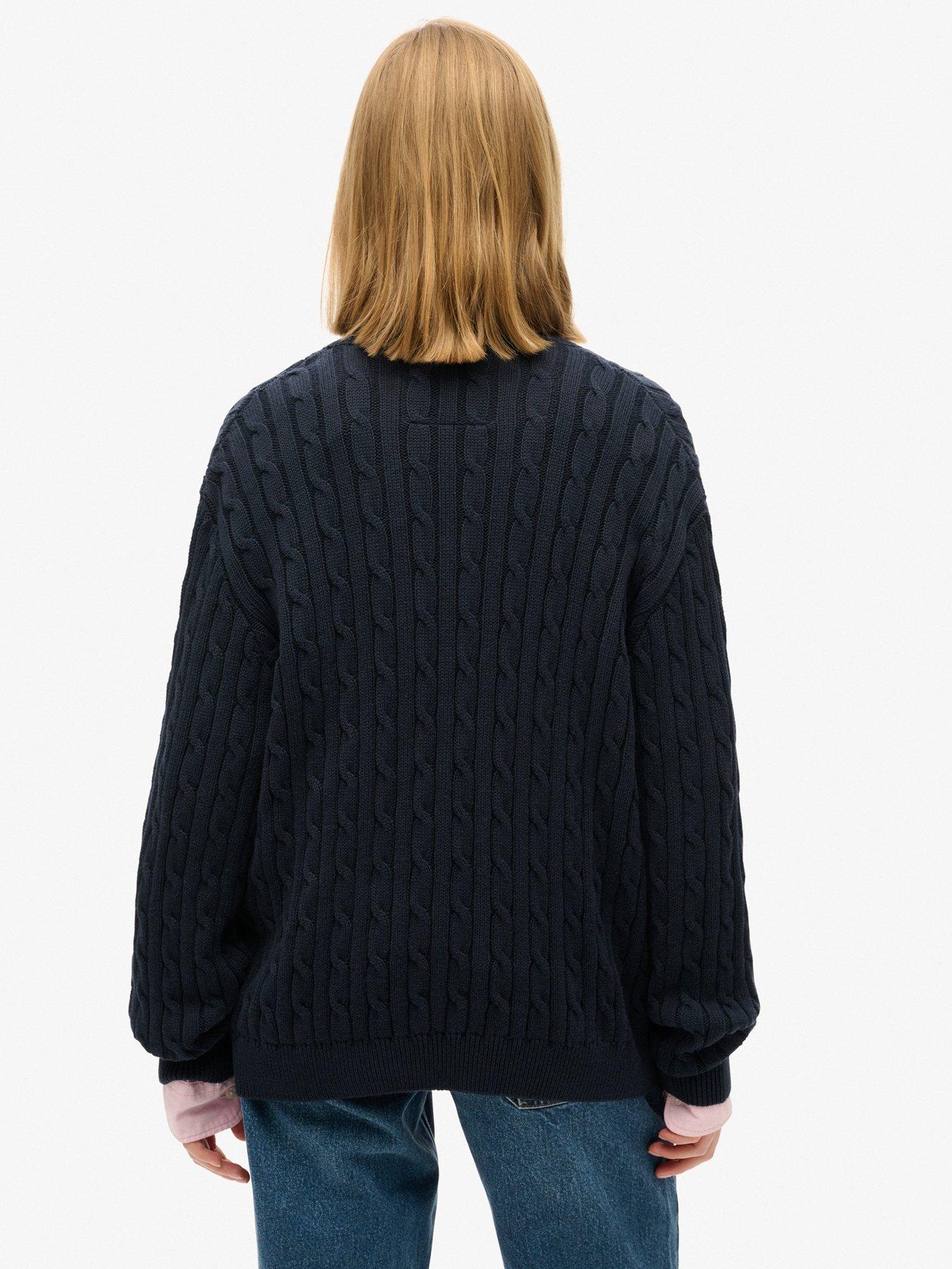 Image 2 of 5 of Superdry Oversized V Neck Cable Jumper - Navy