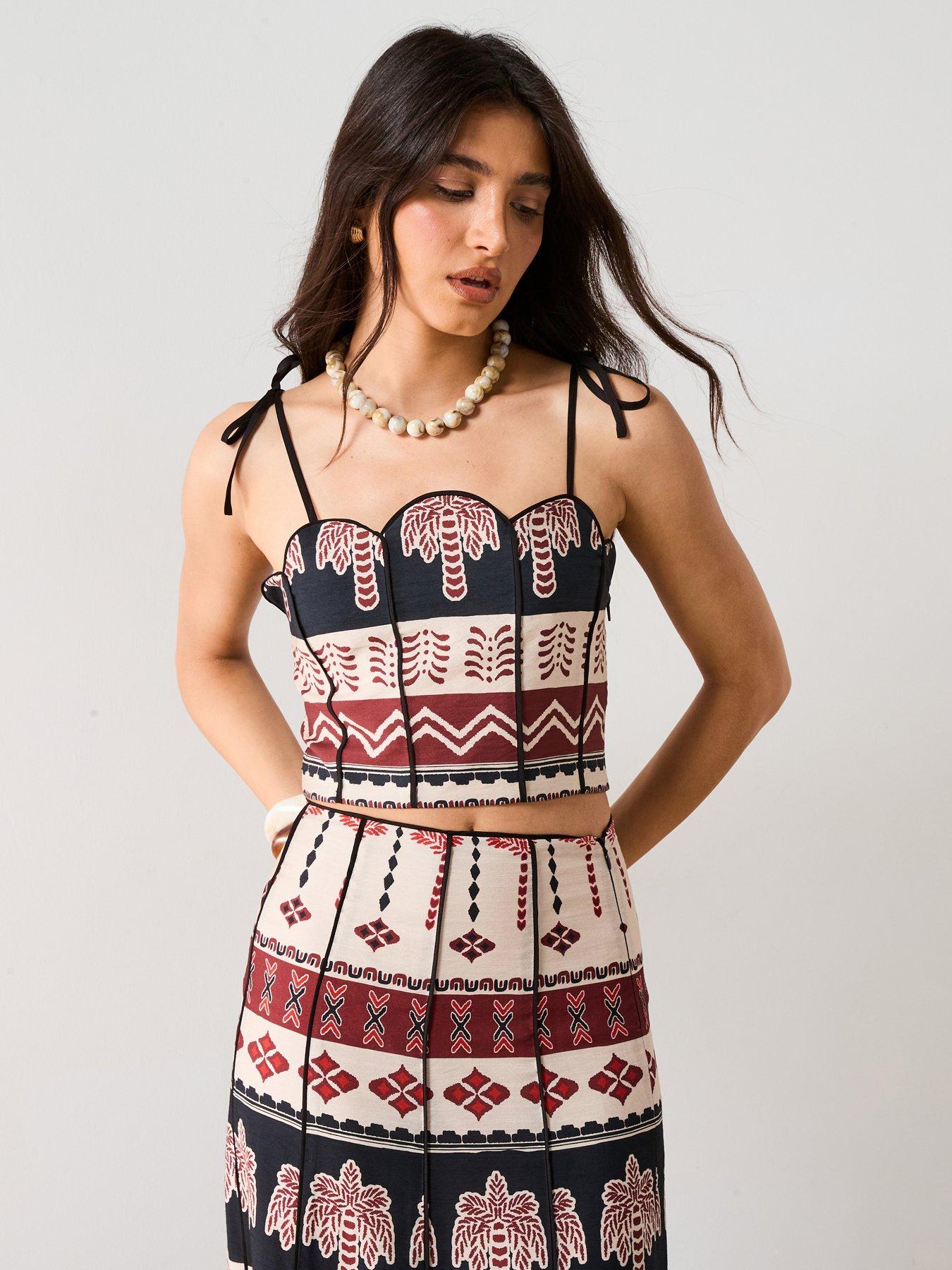 undefined Cropped Print Desert Co-ord Top - Multi