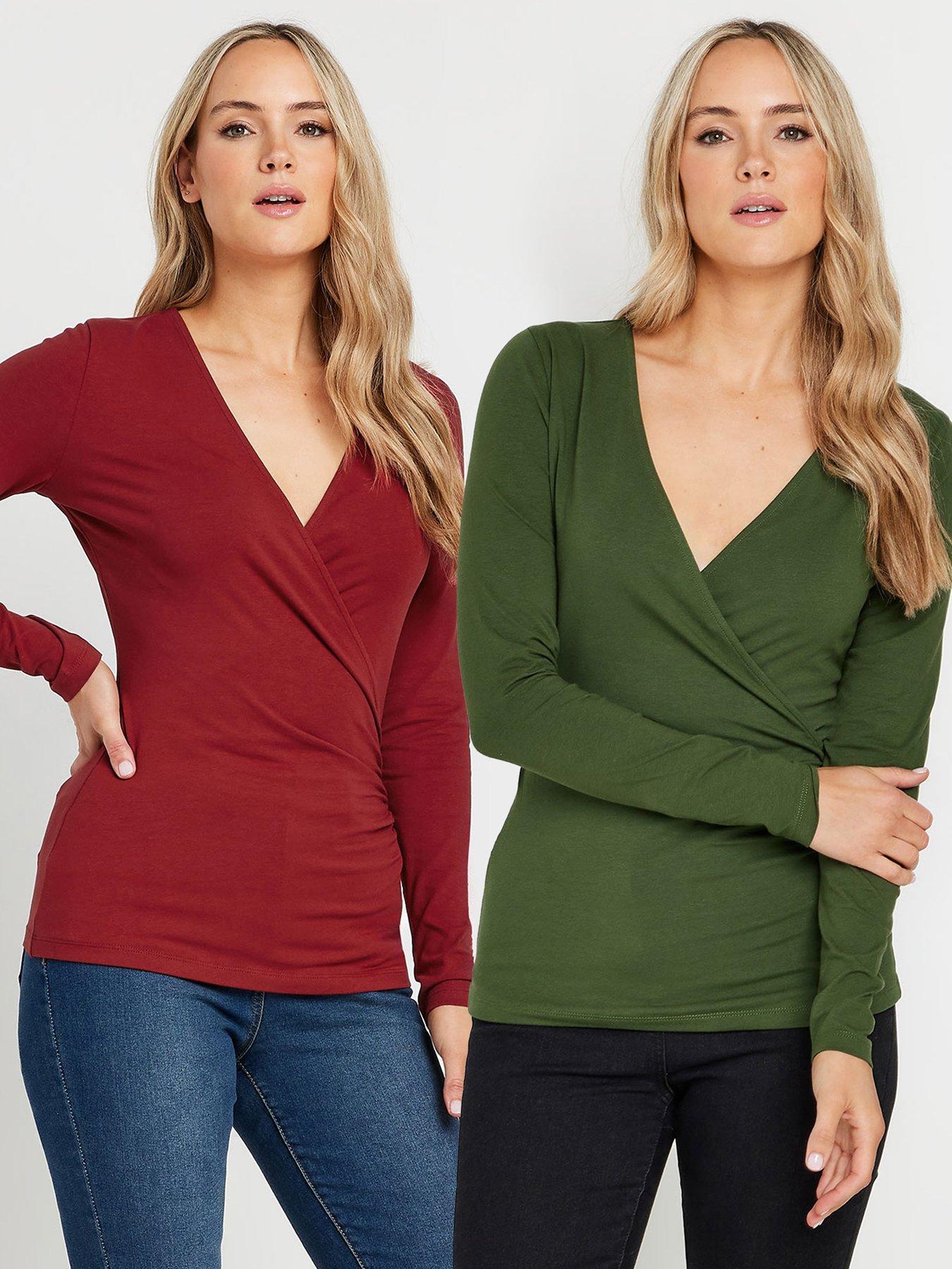 Long Tall Sally Tall 2 Pack Long Sleeve Wrap Top - Multi