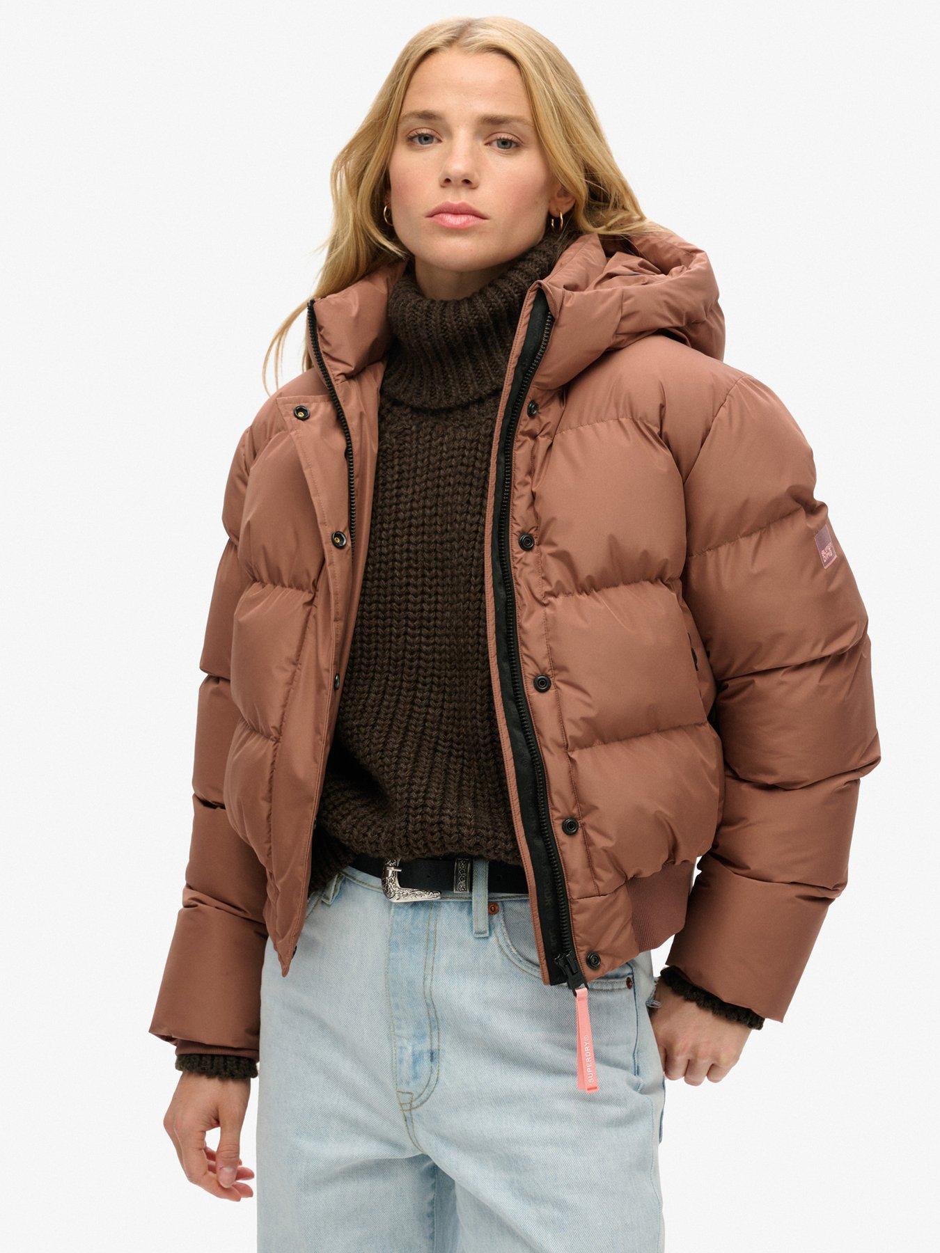 undefined Hooded Sports Padded Bomber Jacket - Brown